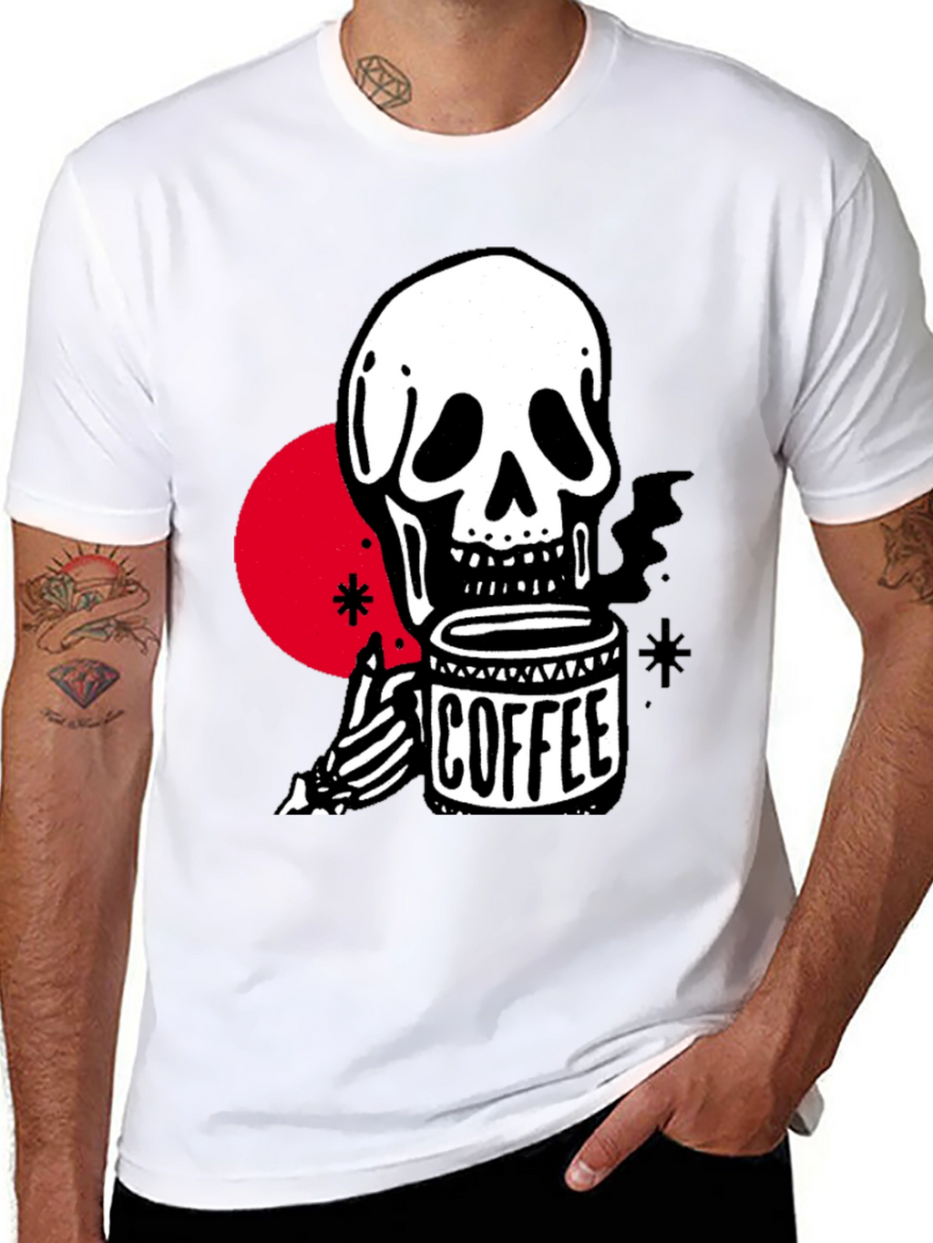 Coffee Skull Graphic T-Shirt - Trendy Skeleton Tee