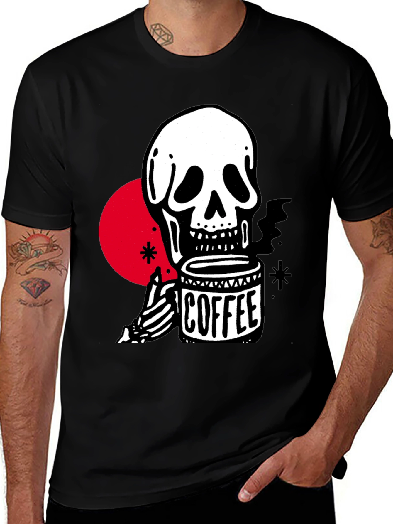 Coffee Skull Graphic T-Shirt - Trendy Skeleton Tee