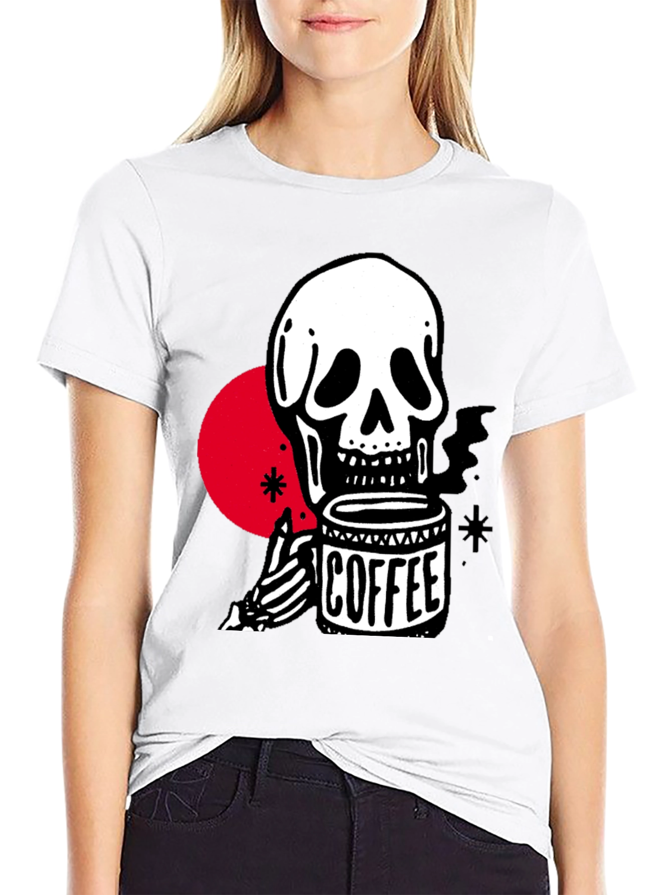 Coffee Skull Graphic T-Shirt - Trendy Skeleton Tee