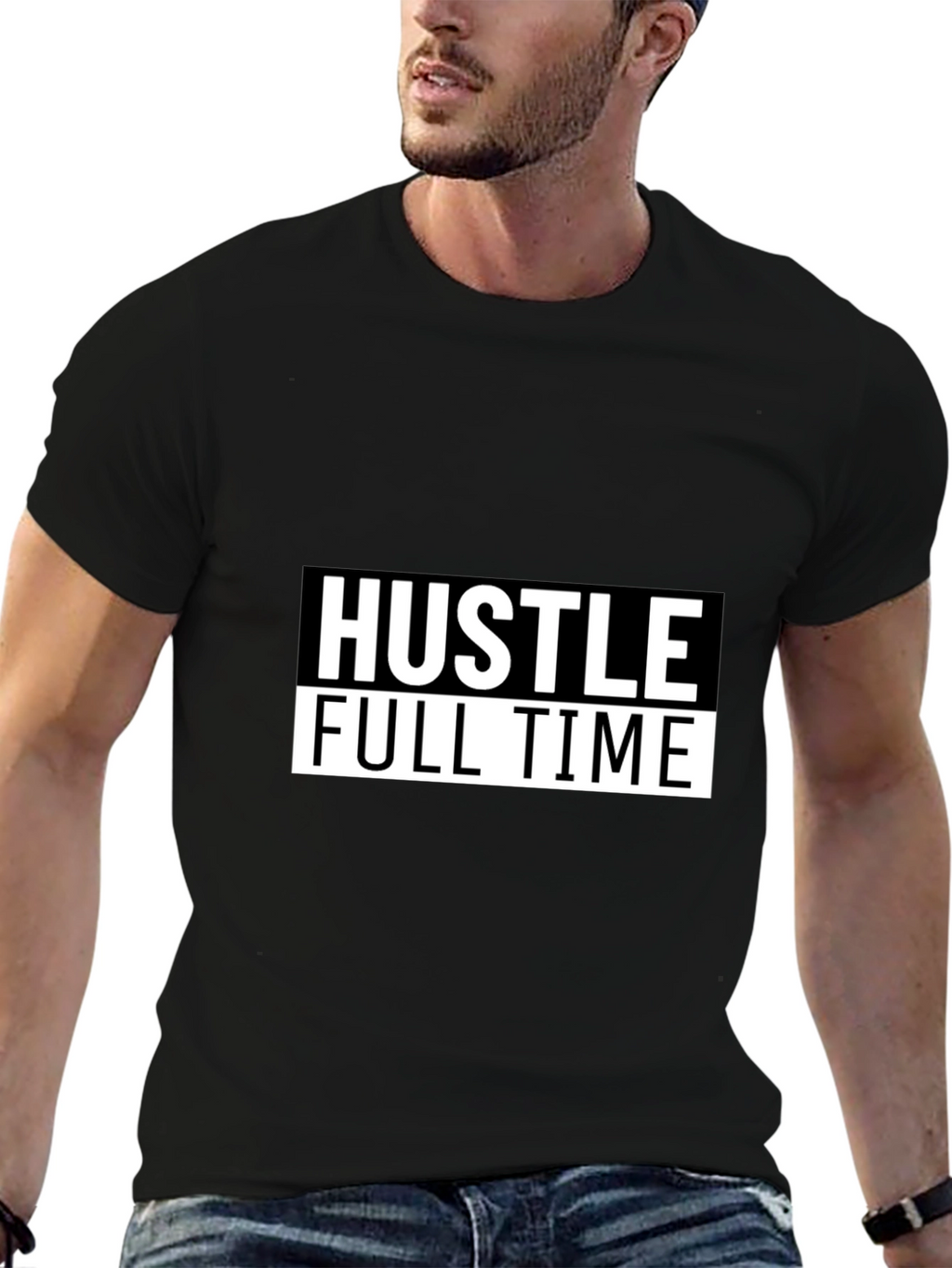 Hustle Full Time Graphic Tee - Black Casual T-Shirt