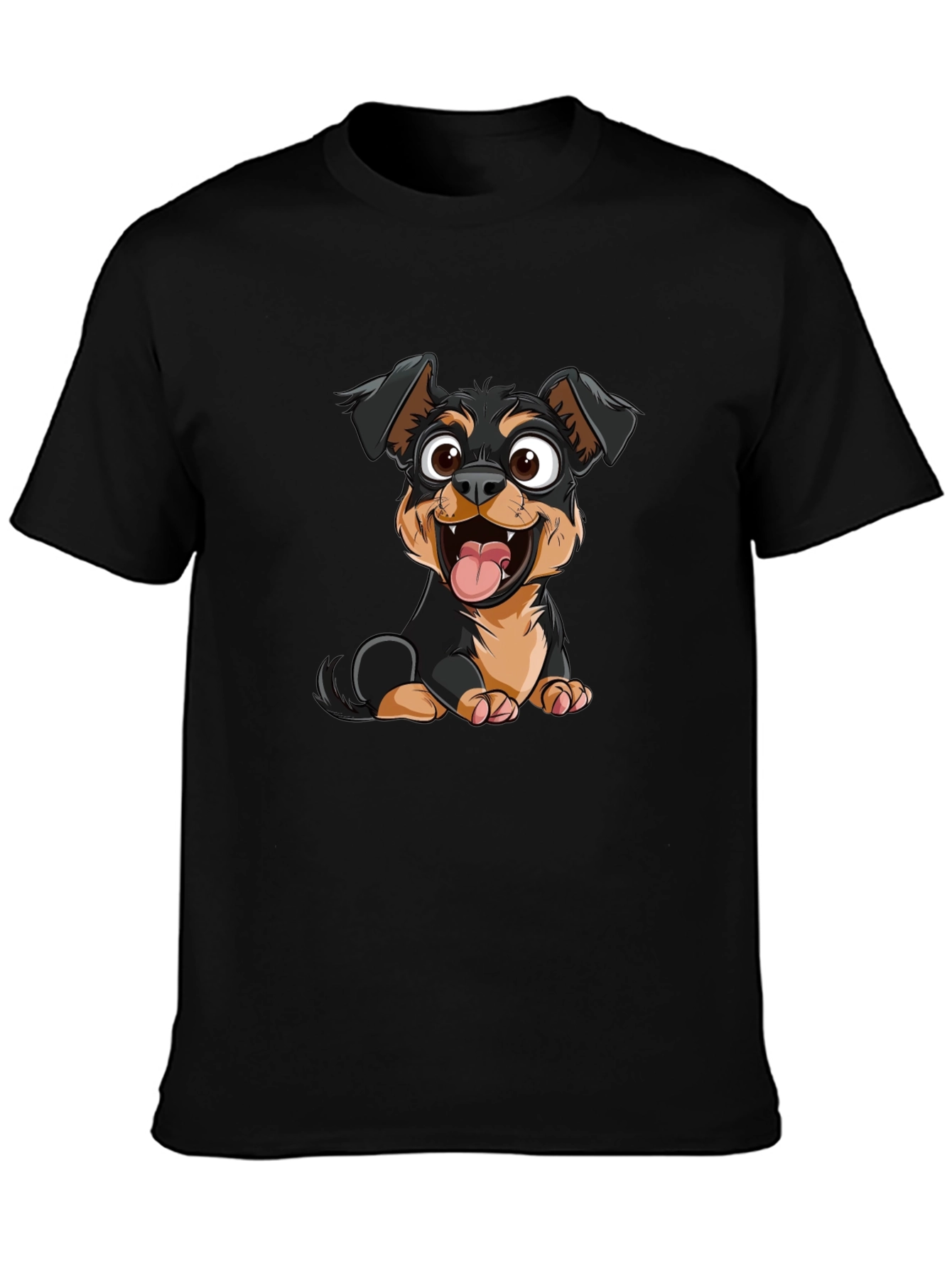 Cartoon Dog Graphic Print Black T-Shirt