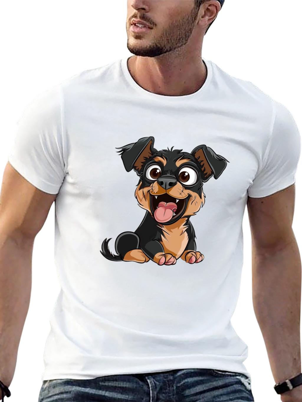 Cartoon Dog Graphic Print Black T-Shirt