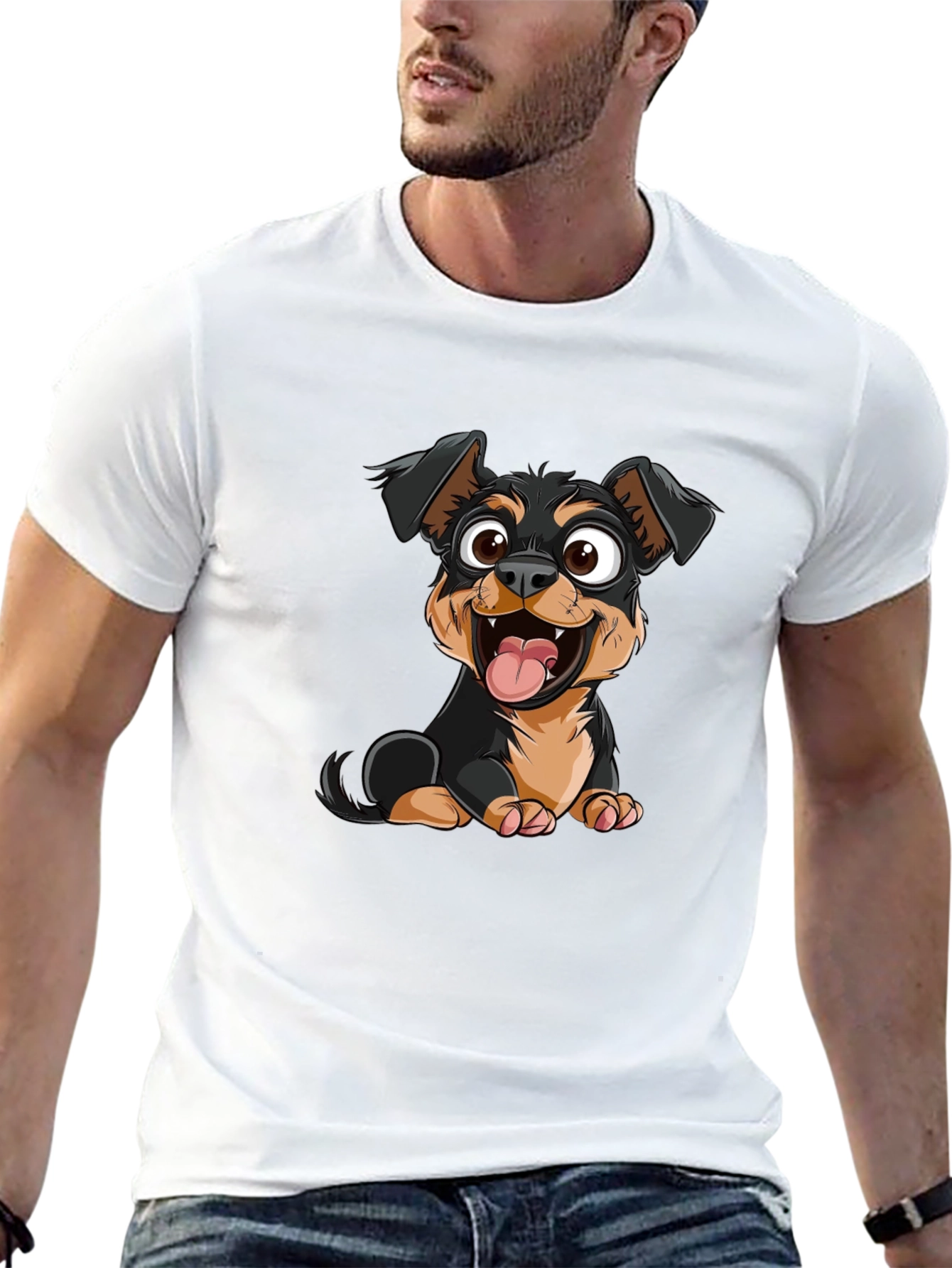 Cartoon Dog Graphic Print Black T-Shirt