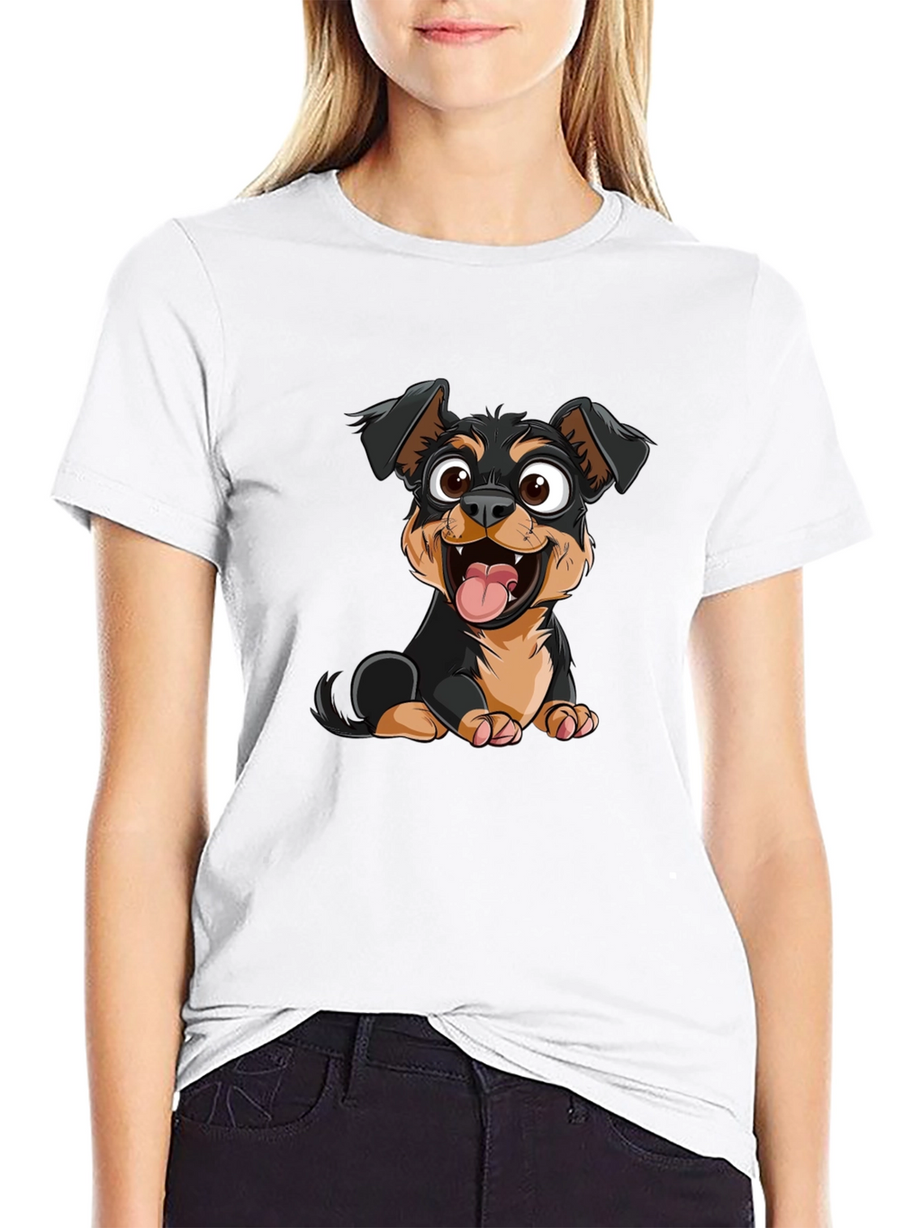 Cartoon Dog Graphic Print Black T-Shirt