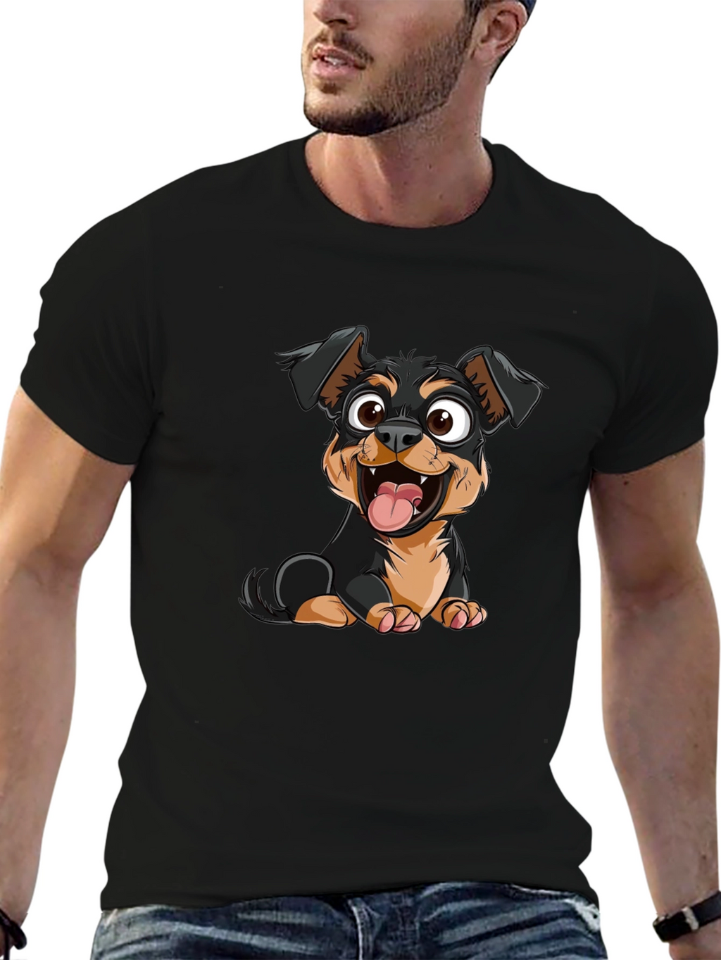 Cartoon Dog Graphic Print Black T-Shirt