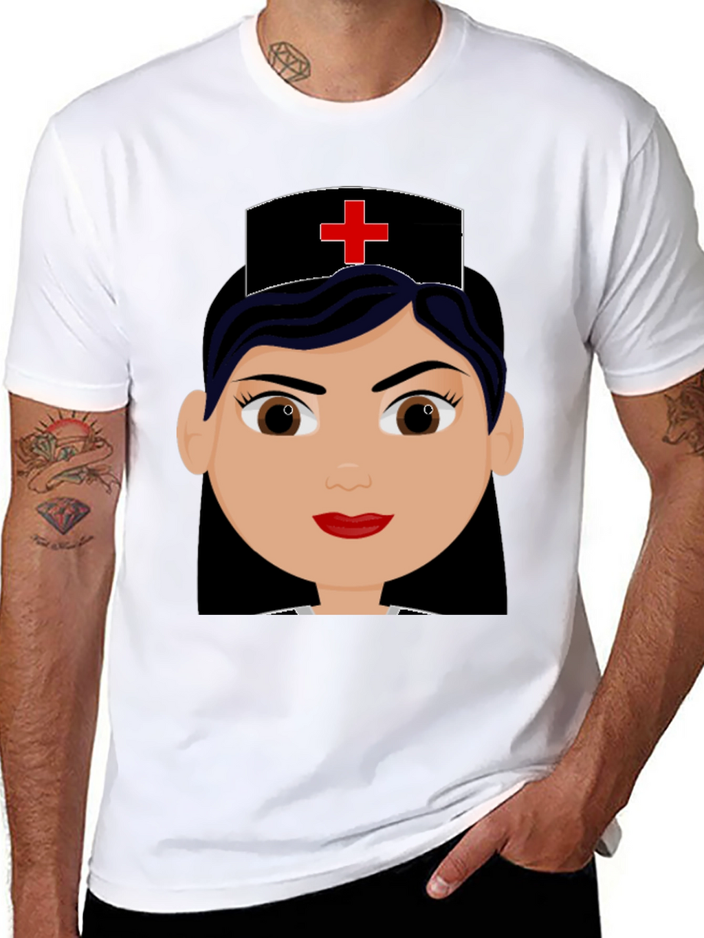 Cartoon Nurse Graphic Black T-Shirt