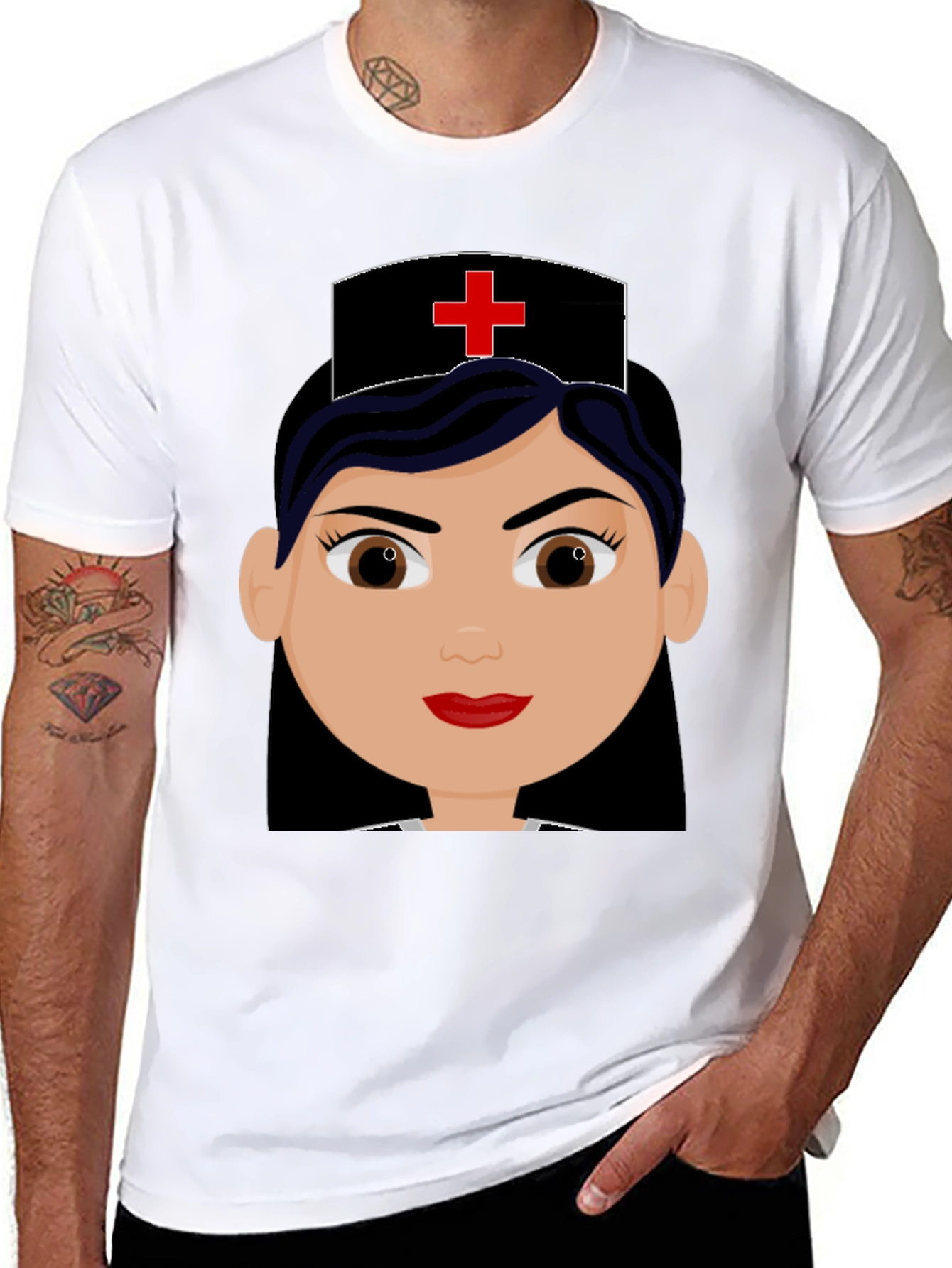 Cartoon Nurse Graphic Black T-Shirt