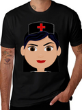 Cartoon Nurse Graphic Black T-Shirt