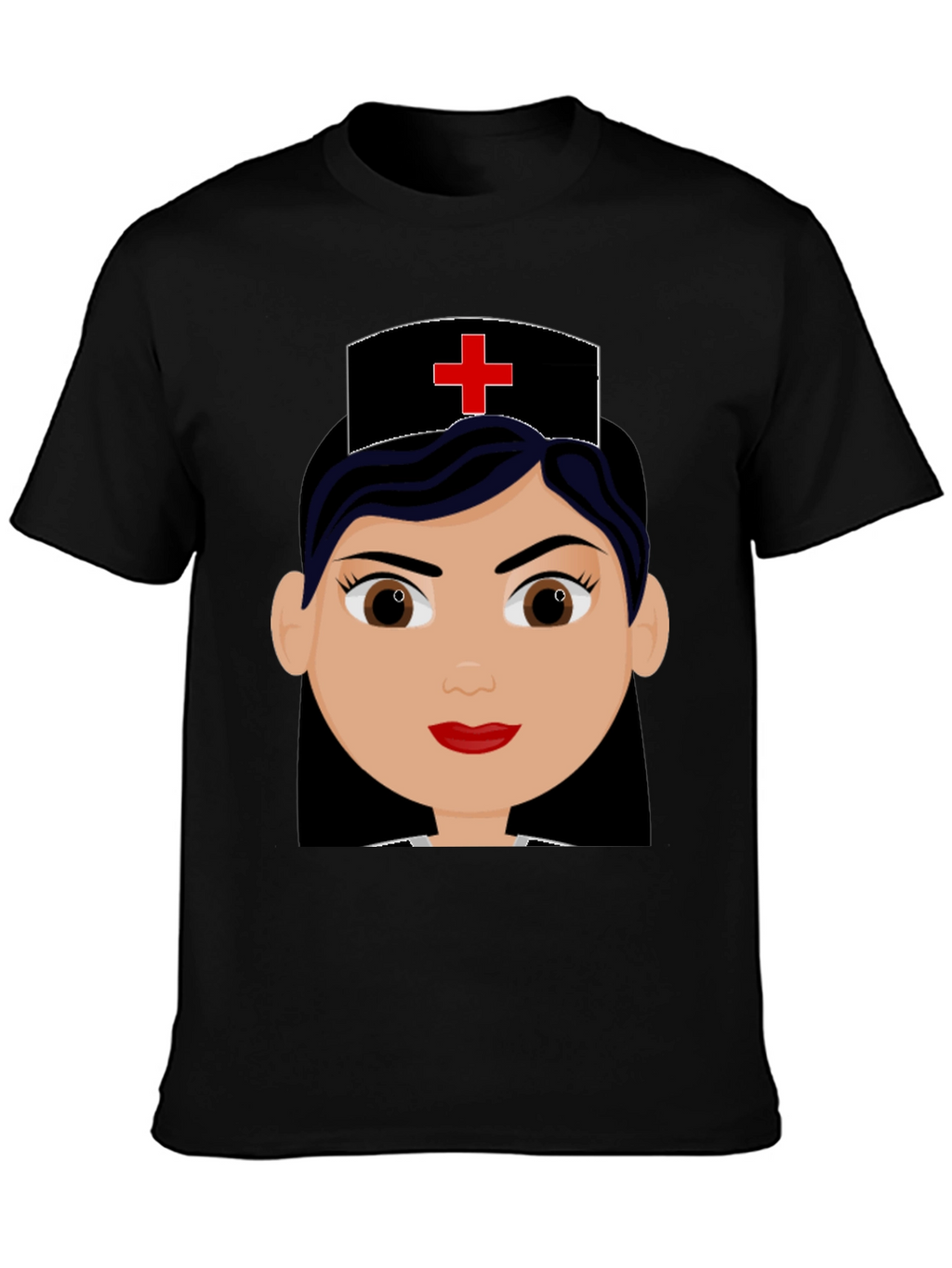 Cartoon Nurse Graphic Black T-Shirt