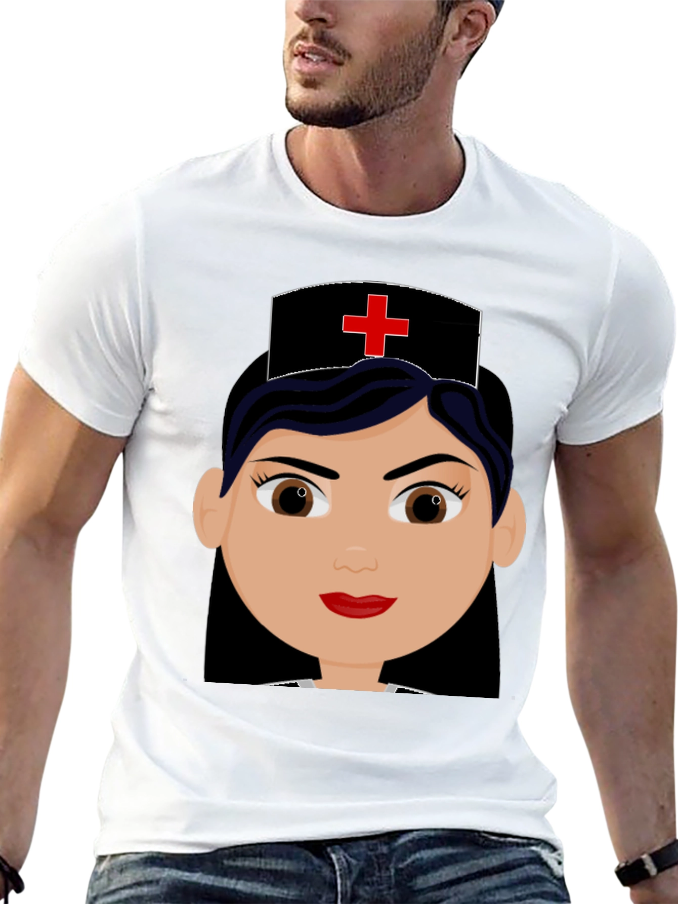 Cartoon Nurse Graphic Black T-Shirt