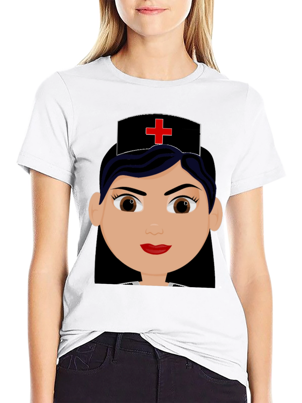Cartoon Nurse Graphic Black T-Shirt