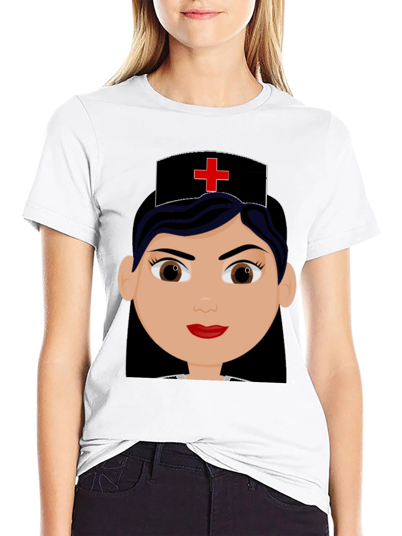 Cartoon Nurse Graphic Black T-Shirt