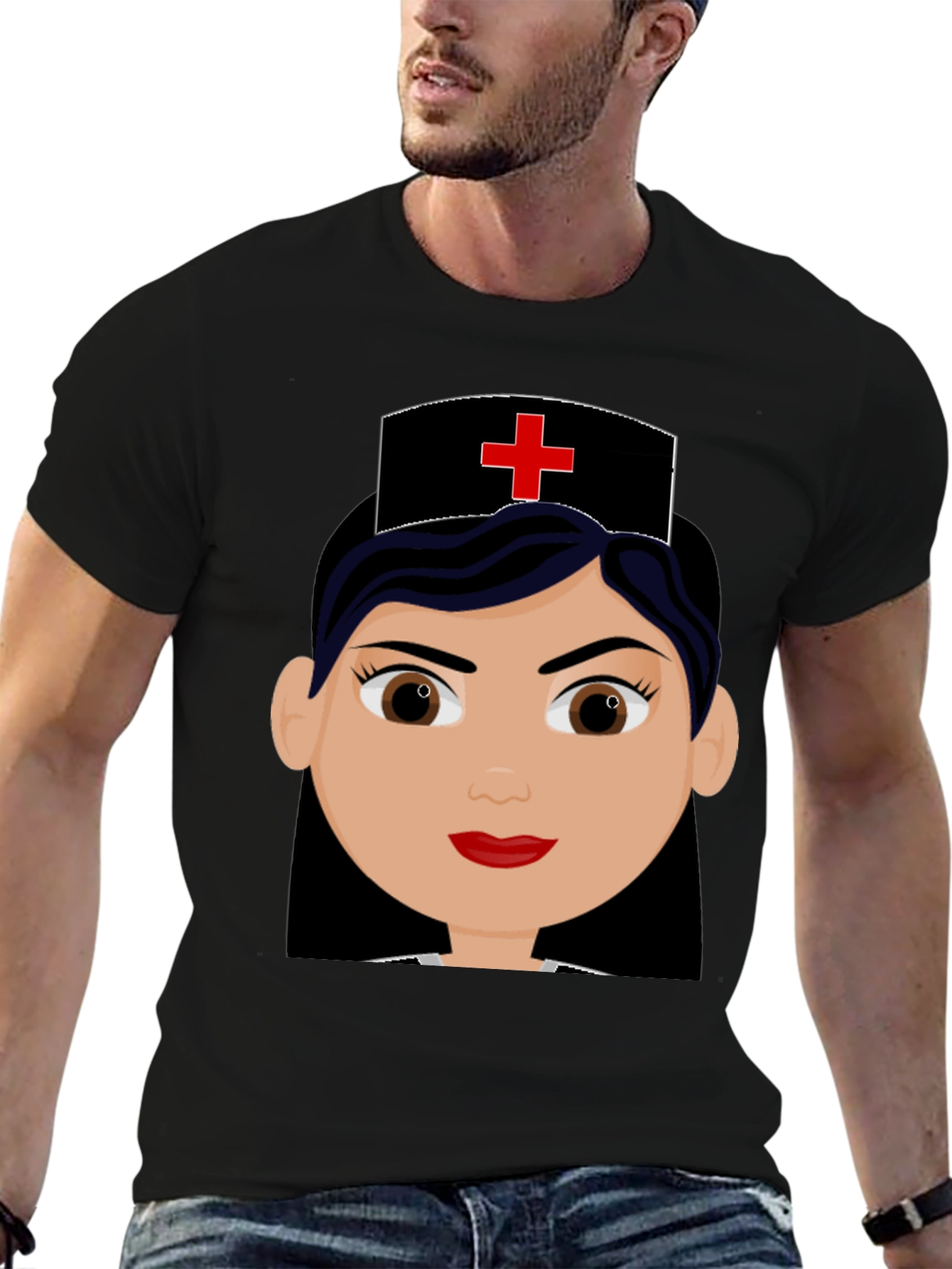 Cartoon Nurse Graphic Black T-Shirt
