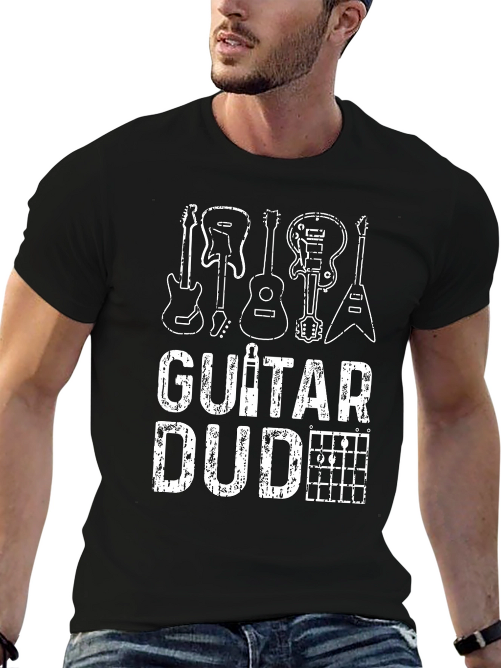 Guitar Dude Black T-Shirt - Music Lover Tee