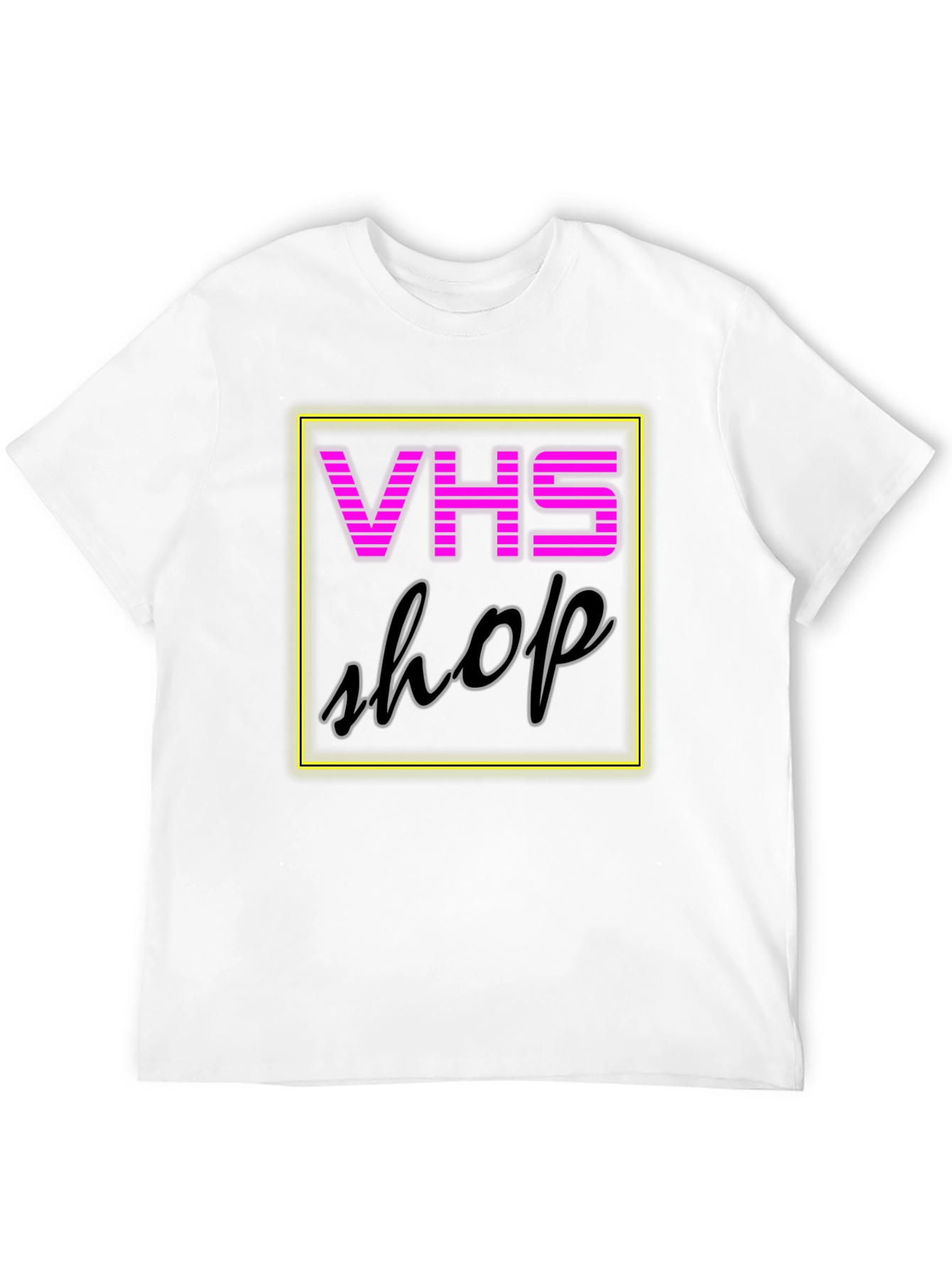 Retro VHS Shop Graphic Tee - Neon Style Black T-Shirt