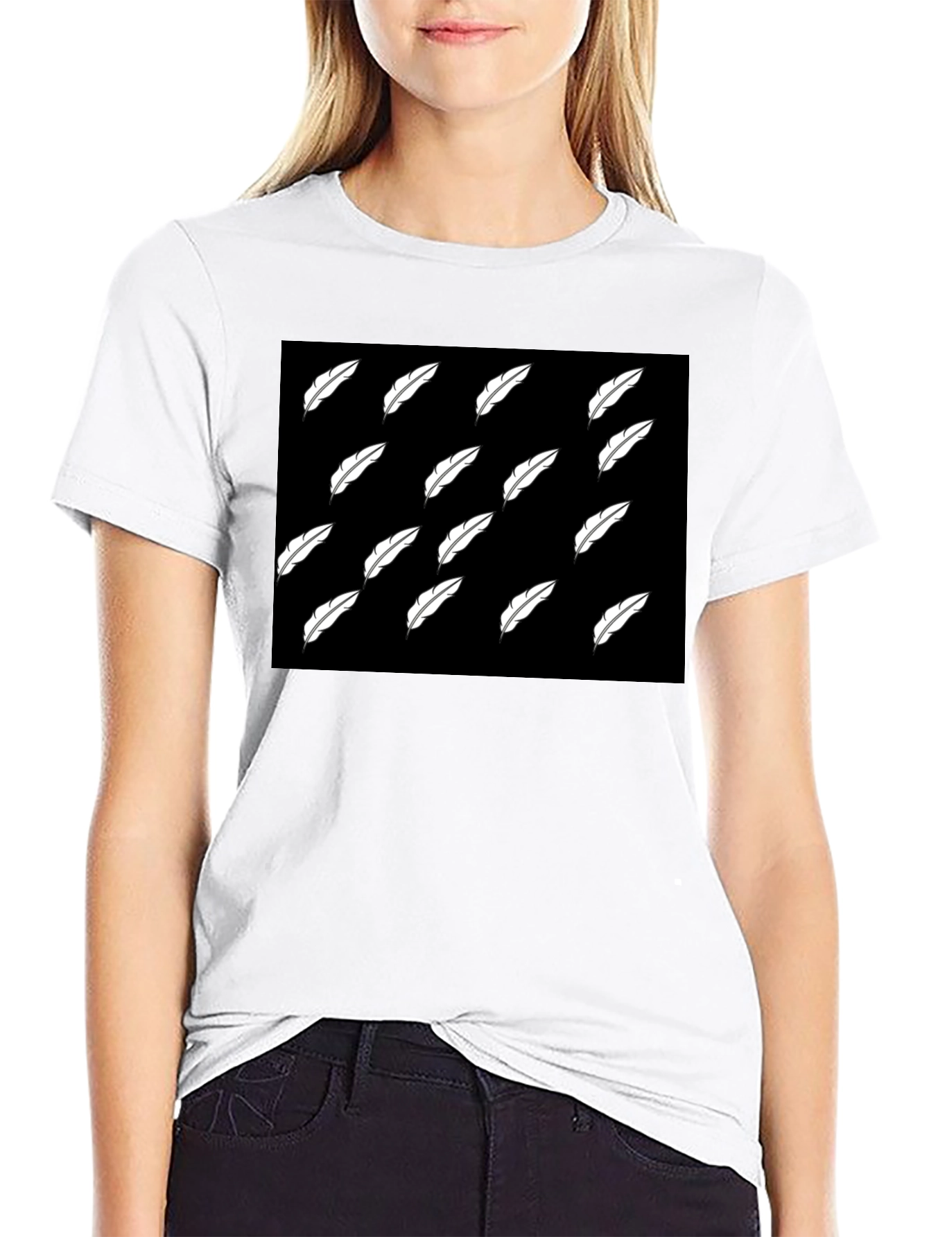 Feather Pattern Black T-Shirt