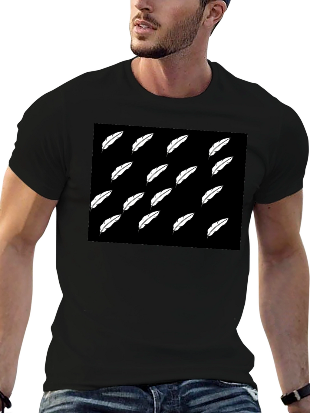 Feather Pattern Black T-Shirt
