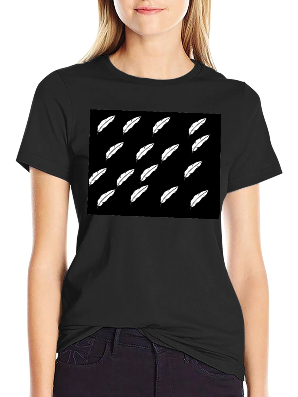 Feather Pattern Black T-Shirt