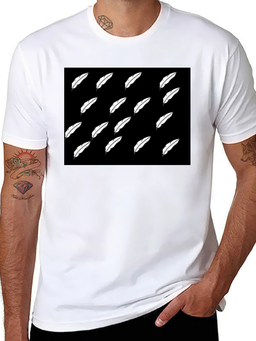 Feather Pattern Black T-Shirt