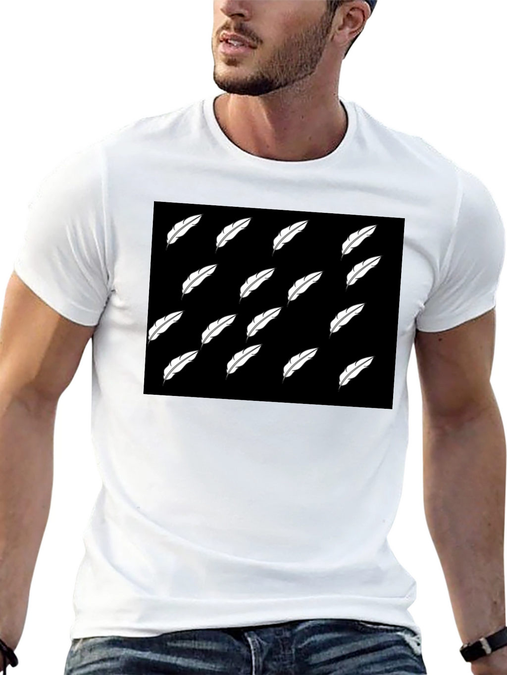 Feather Pattern Black T-Shirt