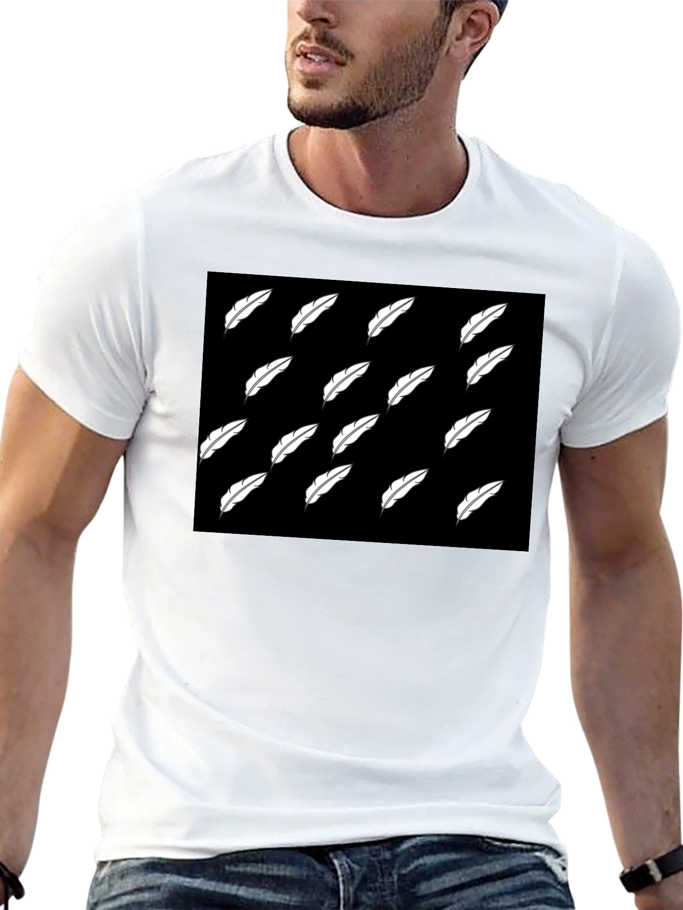 Feather Pattern Black T-Shirt