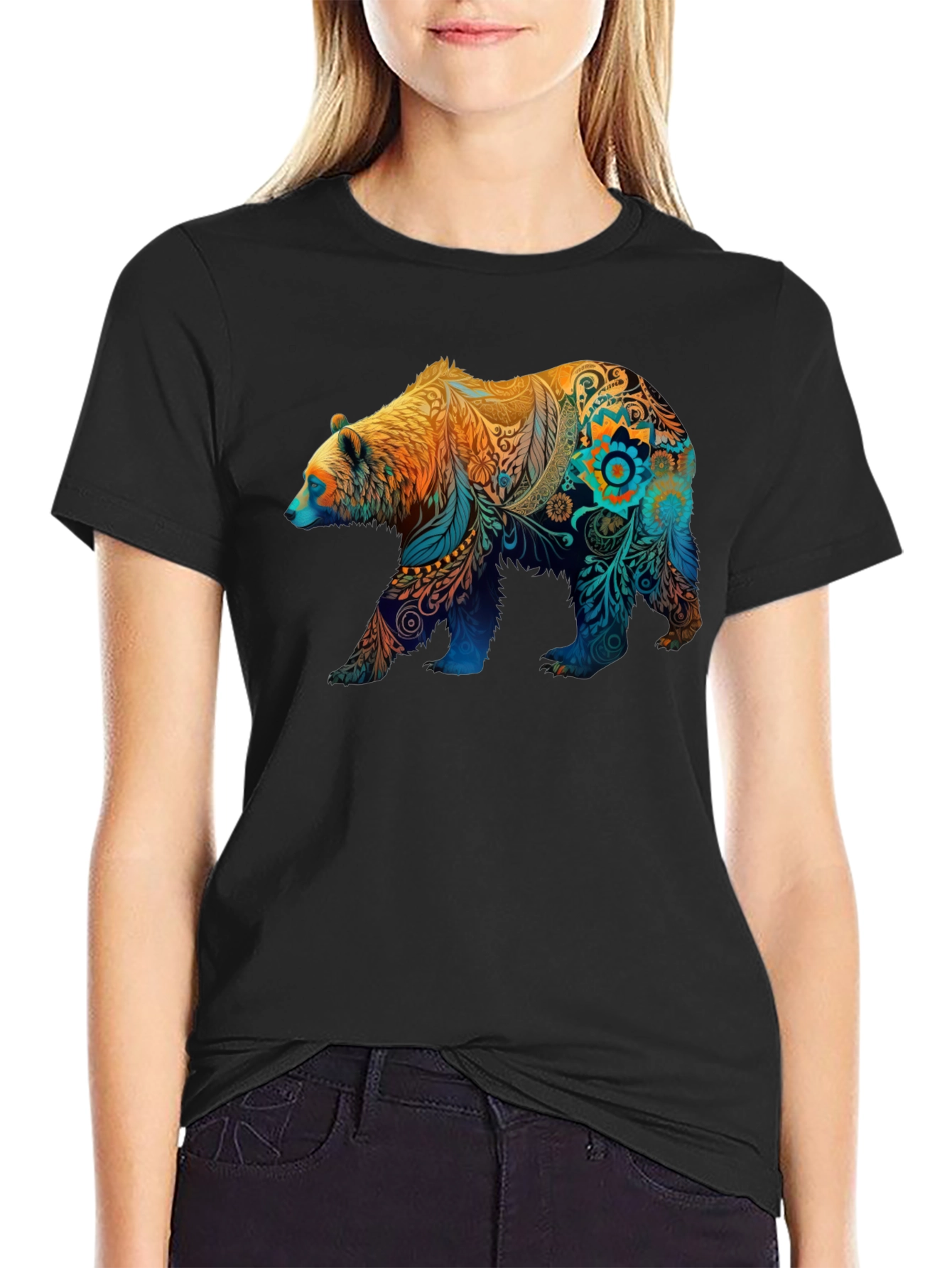 Tribal Bear Graphic Black T-Shirt