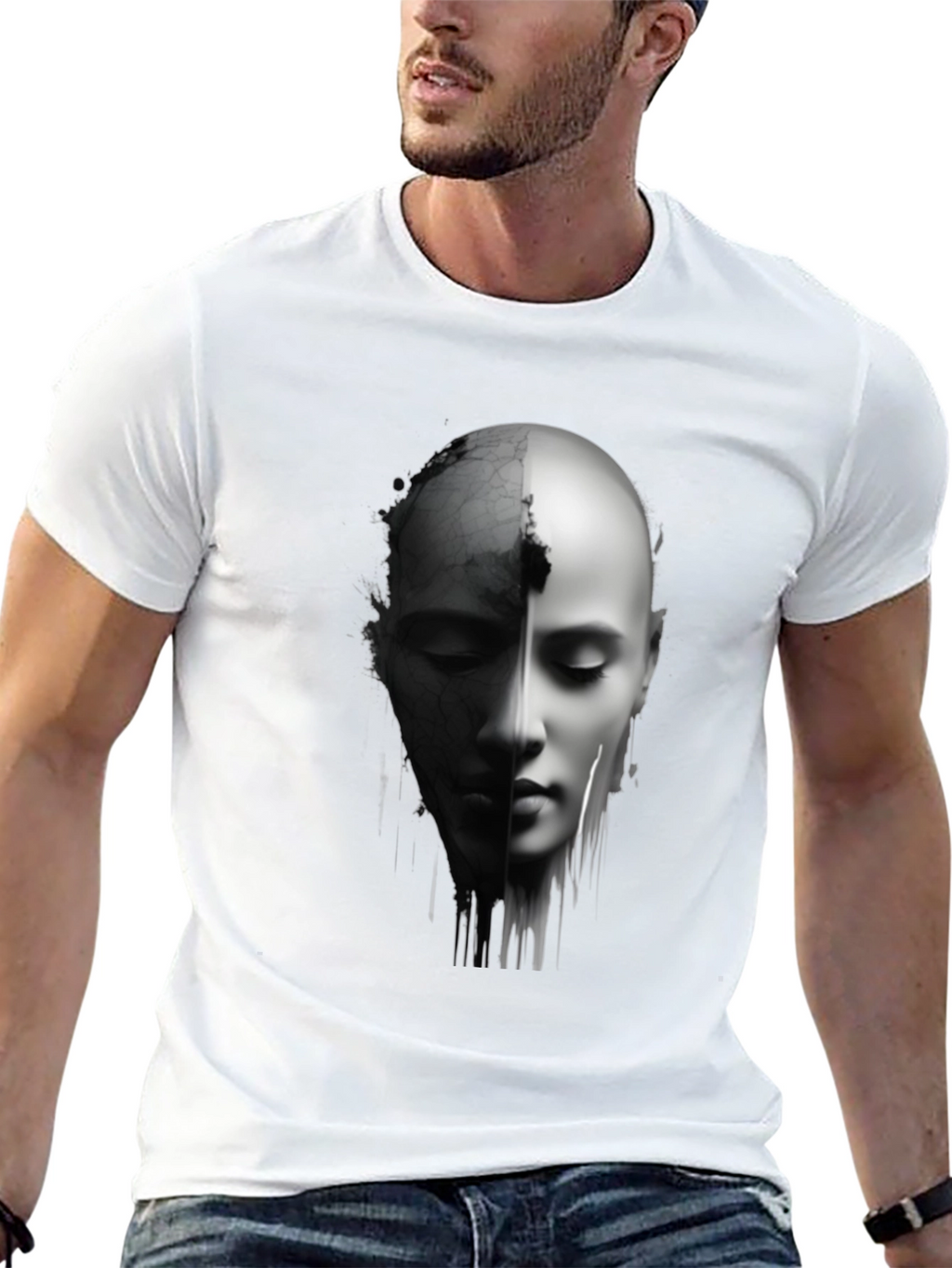 Monochrome Two-Faced Portrait Graphic Tee