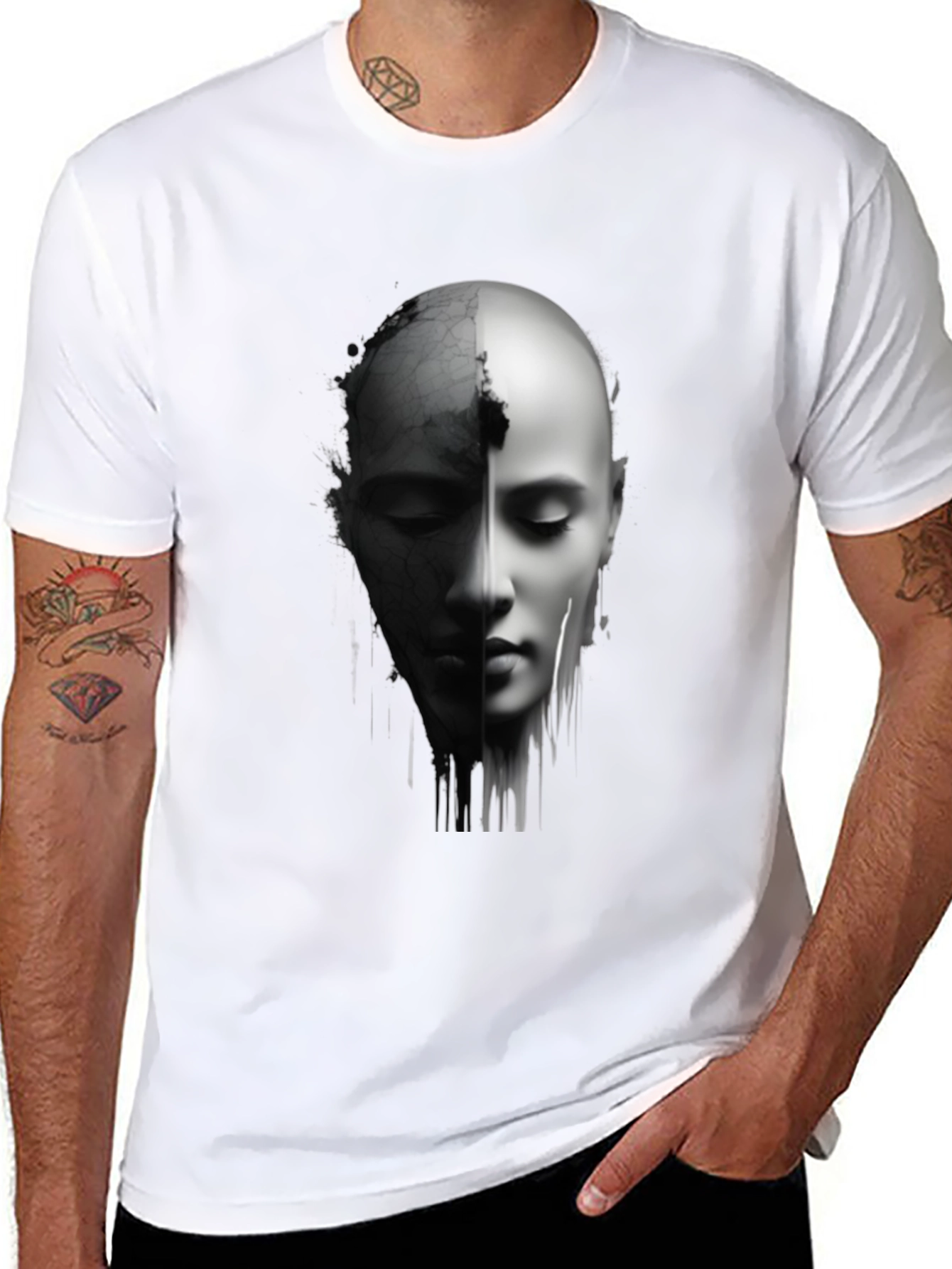 Monochrome Two-Faced Portrait Graphic Tee