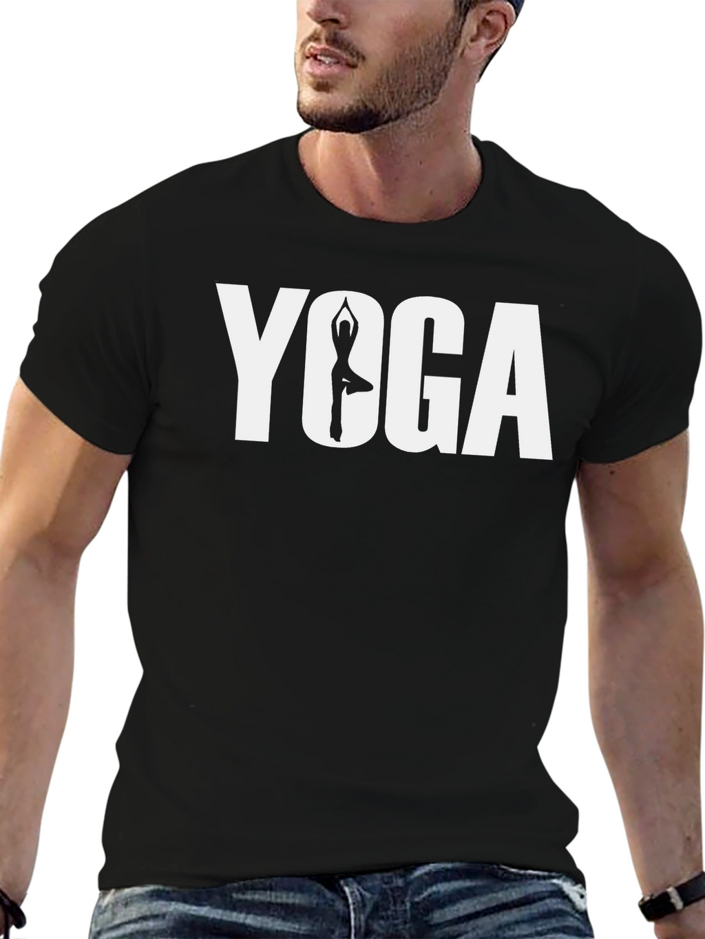 Yoga Pose Graphic Tee - Black Cotton T-Shirt