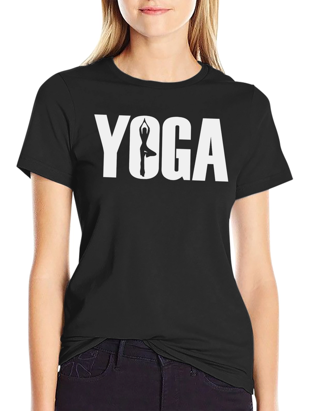 Yoga Pose Graphic Tee - Black Cotton T-Shirt