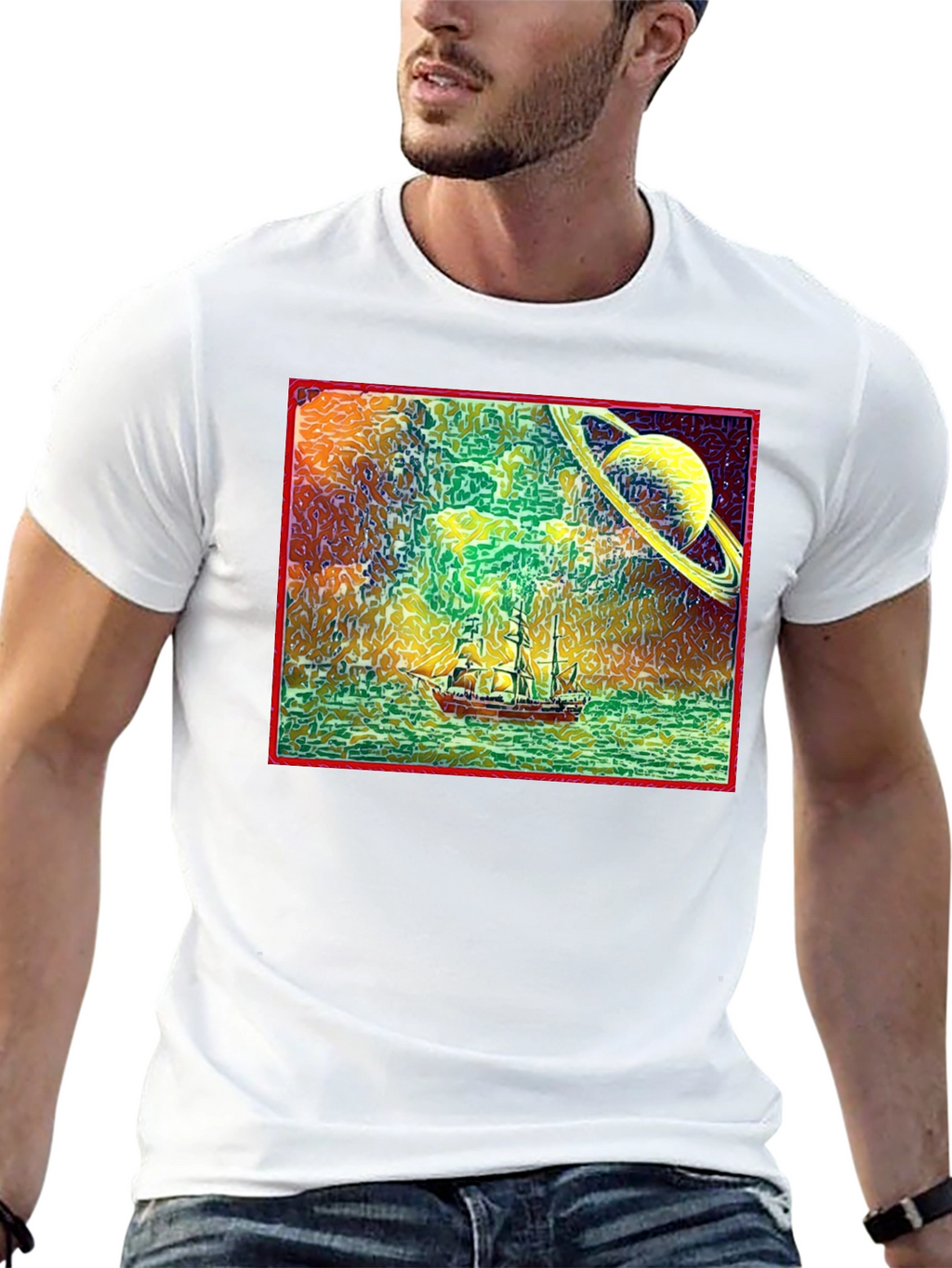 Surreal Saturn Sailboat Graphic Tee - Unique Design