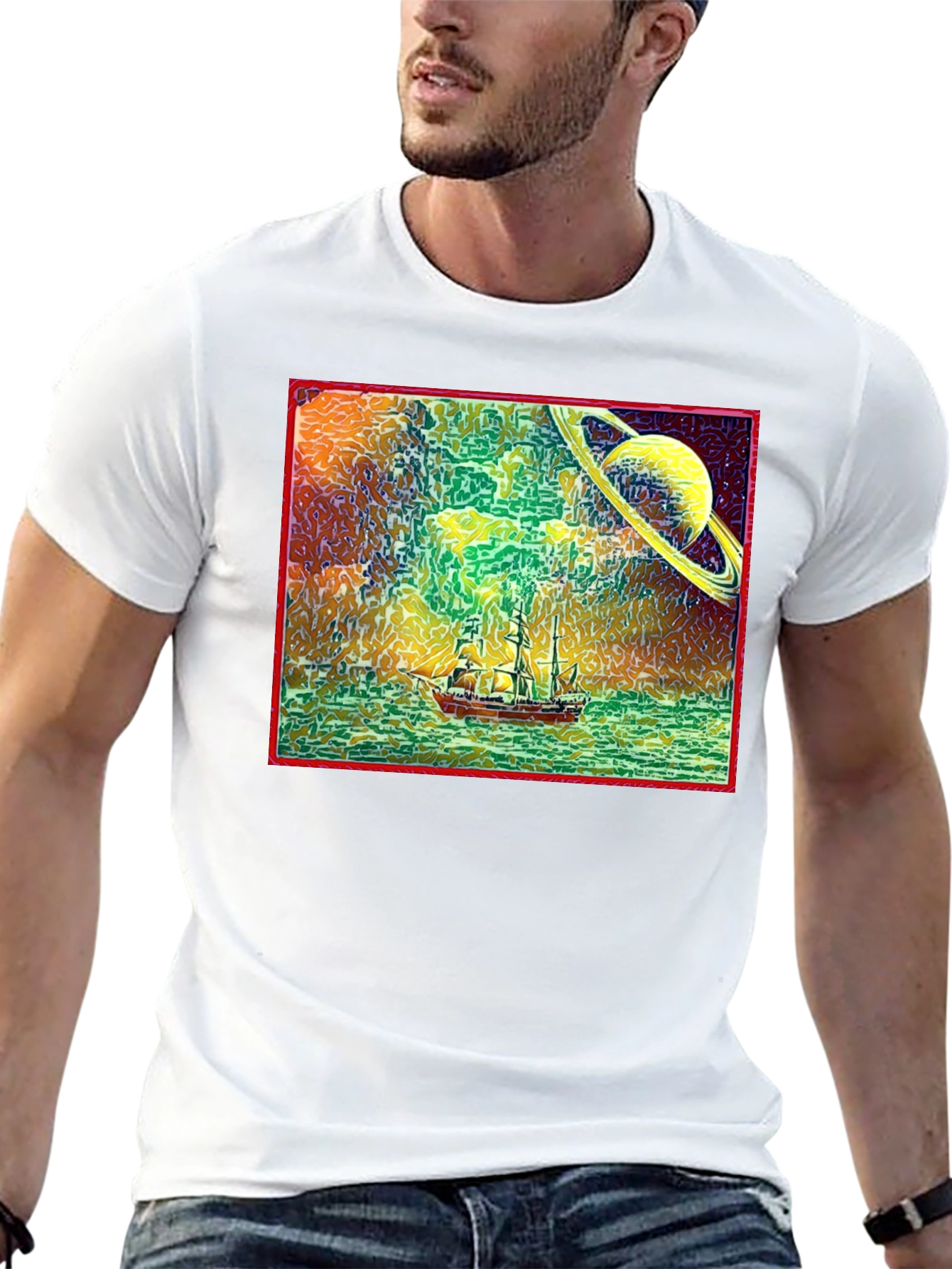 Surreal Saturn Sailboat Graphic Tee - Unique Design