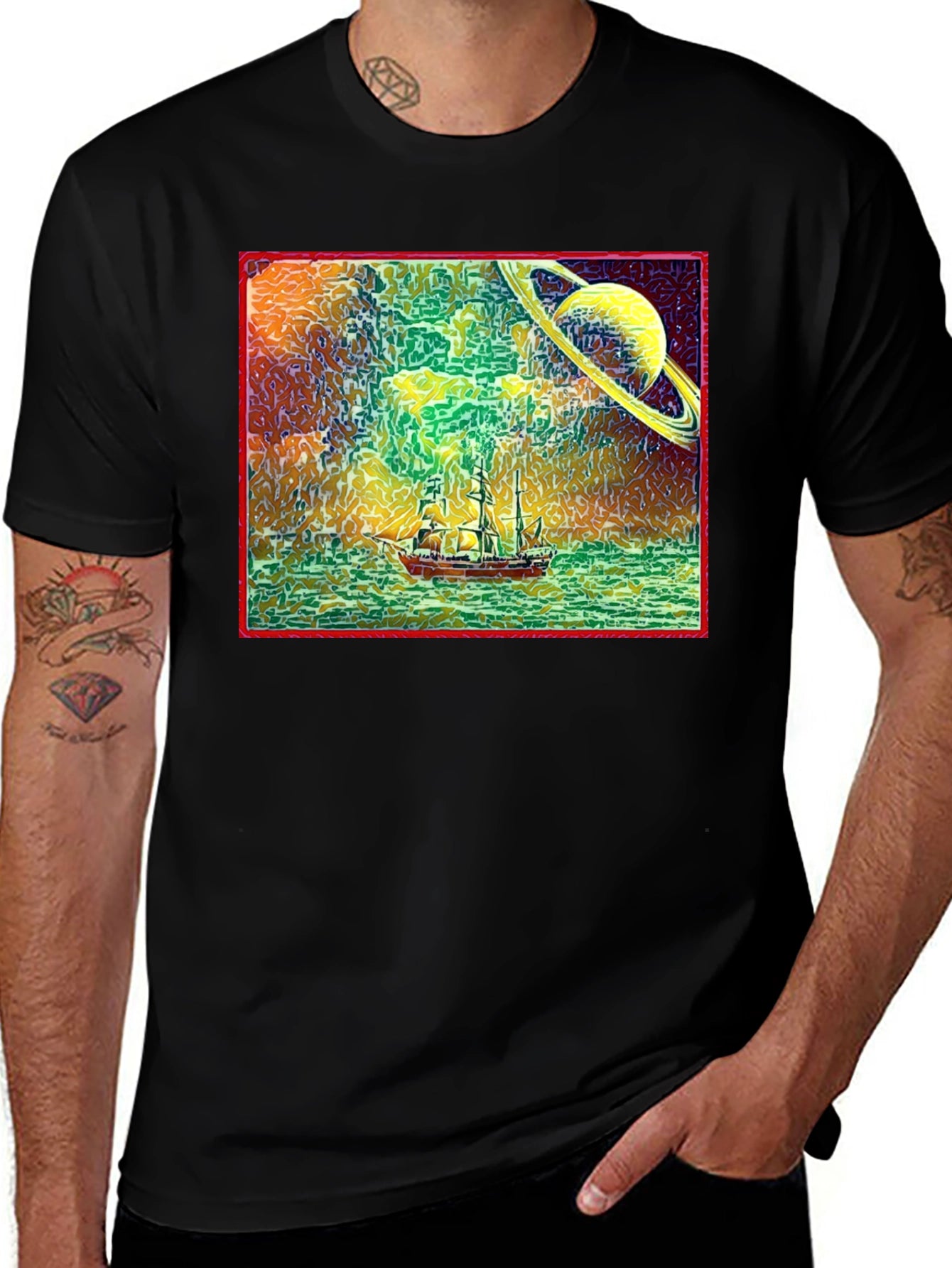 Surreal Saturn Sailboat Graphic Tee - Unique Design