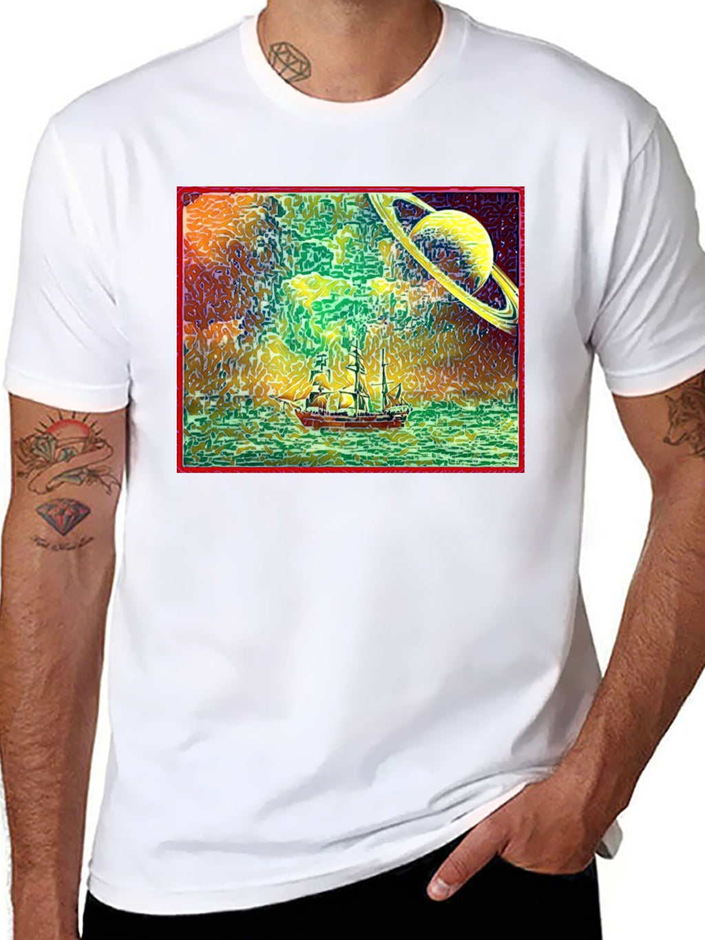 Surreal Saturn Sailboat Graphic Tee - Unique Design