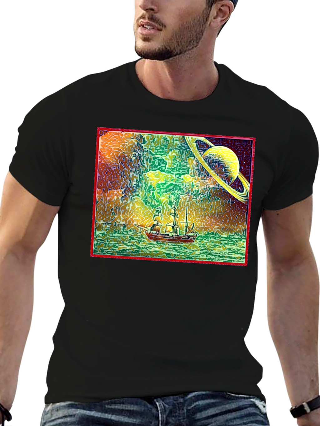 Surreal Saturn Sailboat Graphic Tee - Unique Design