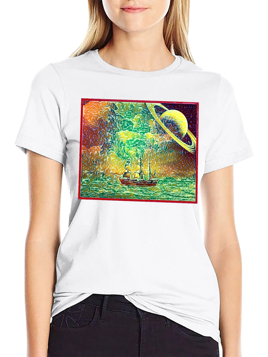 Surreal Saturn Sailboat Graphic Tee - Unique Design
