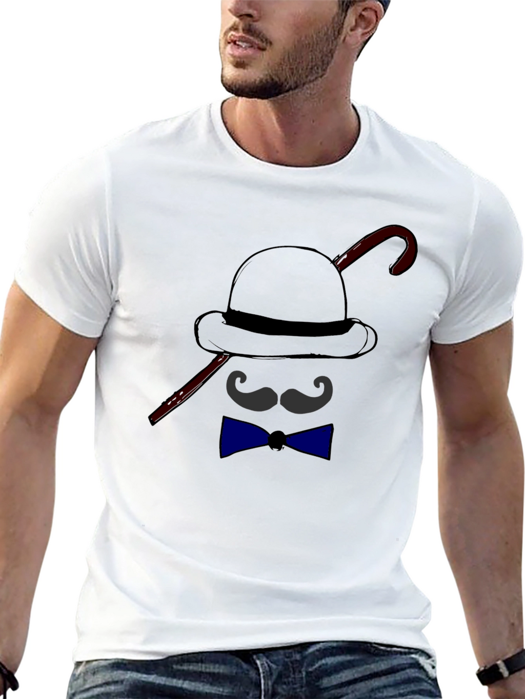 Mens Funny Bowler Hat & Bow Tie Graphic T-Shirt