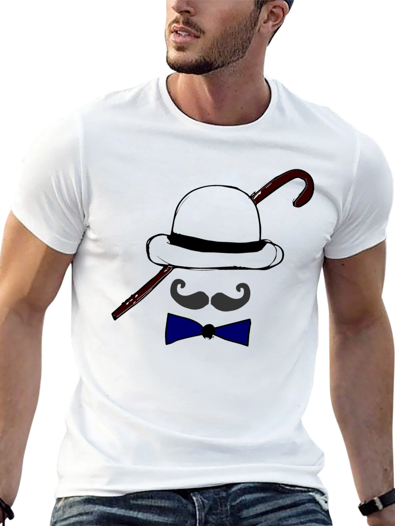 Mens Funny Bowler Hat & Bow Tie Graphic T-Shirt