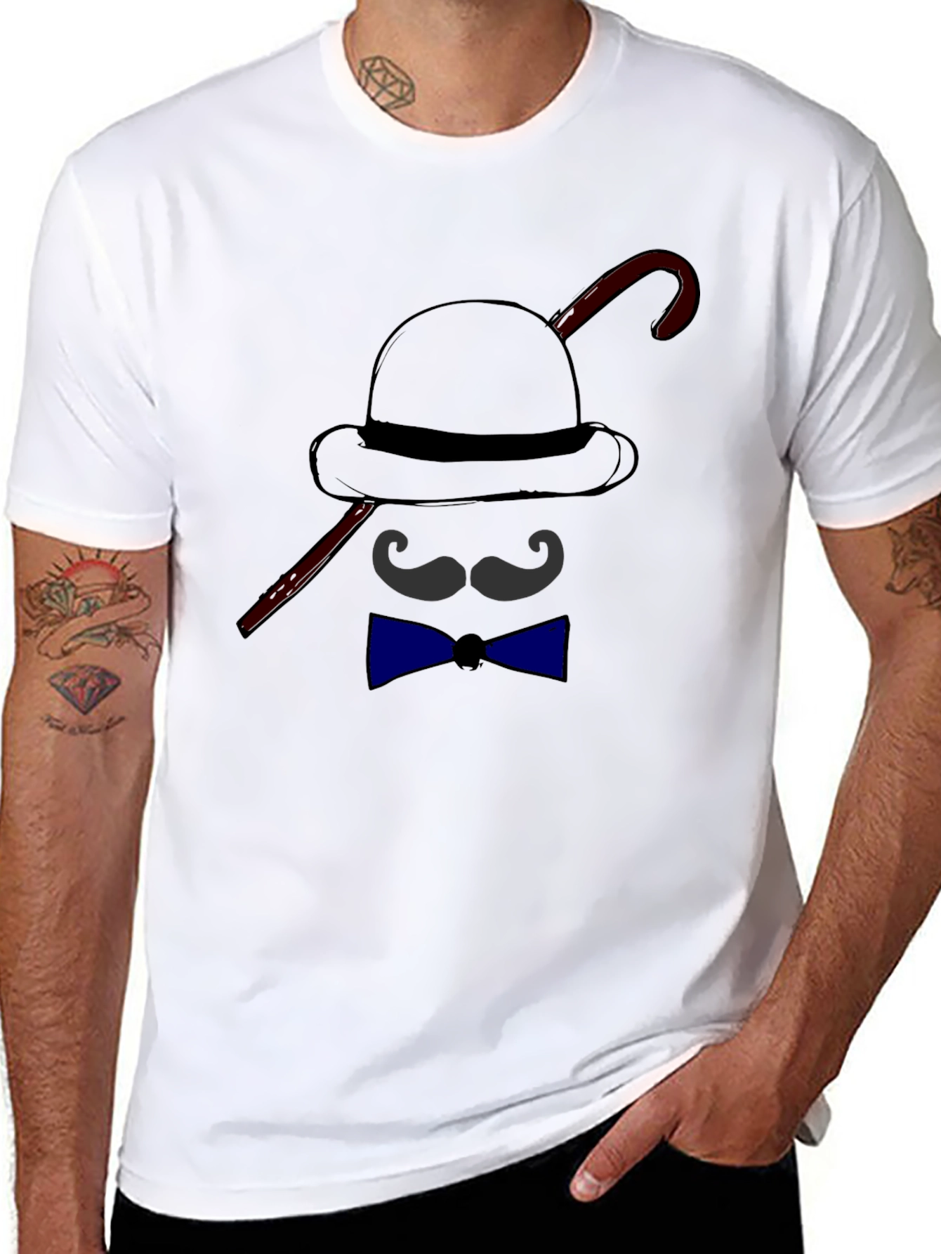 Mens Funny Bowler Hat & Bow Tie Graphic T-Shirt