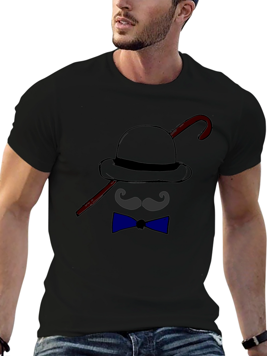 Mens Funny Bowler Hat & Bow Tie Graphic T-Shirt