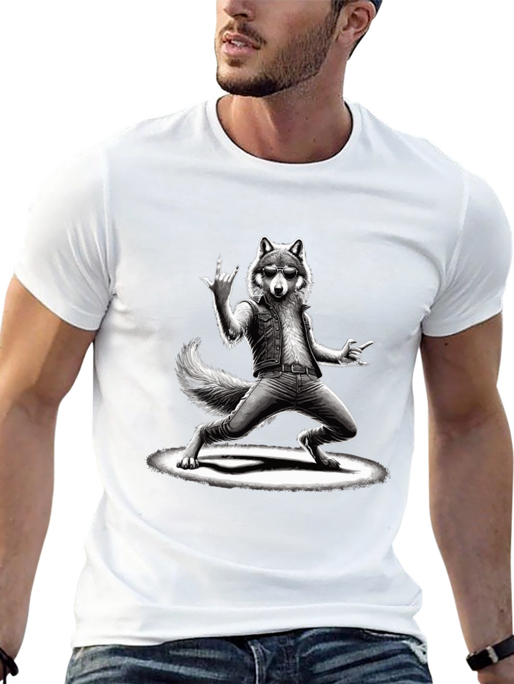 Rockstar Wolf Graphic T-Shirt - Cool Animal Tee