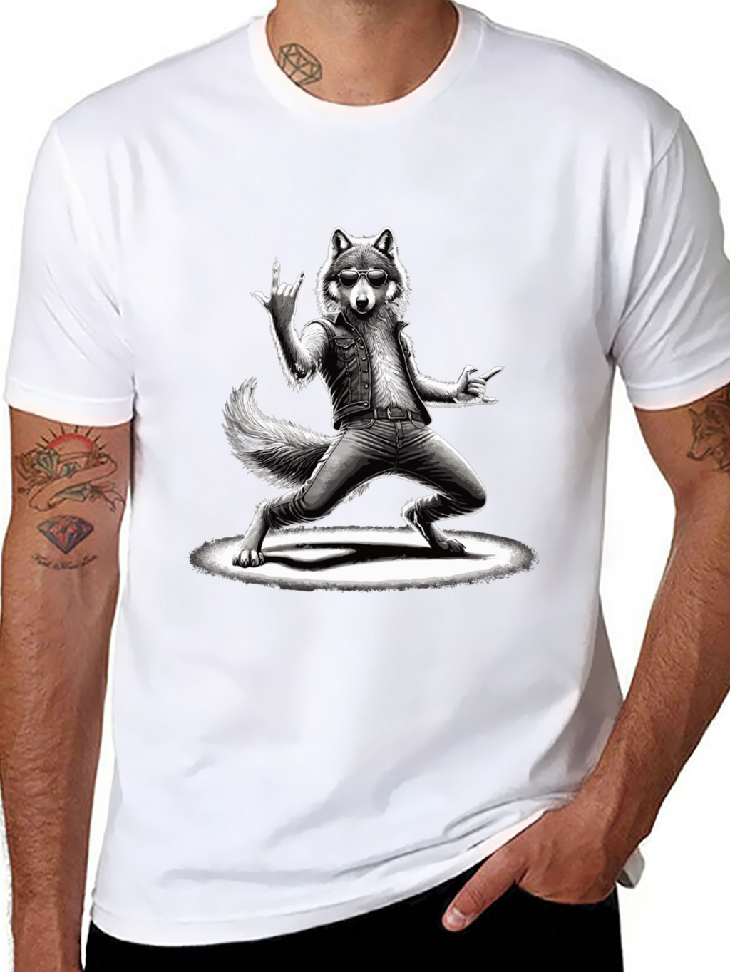 Rockstar Wolf Graphic T-Shirt - Cool Animal Tee