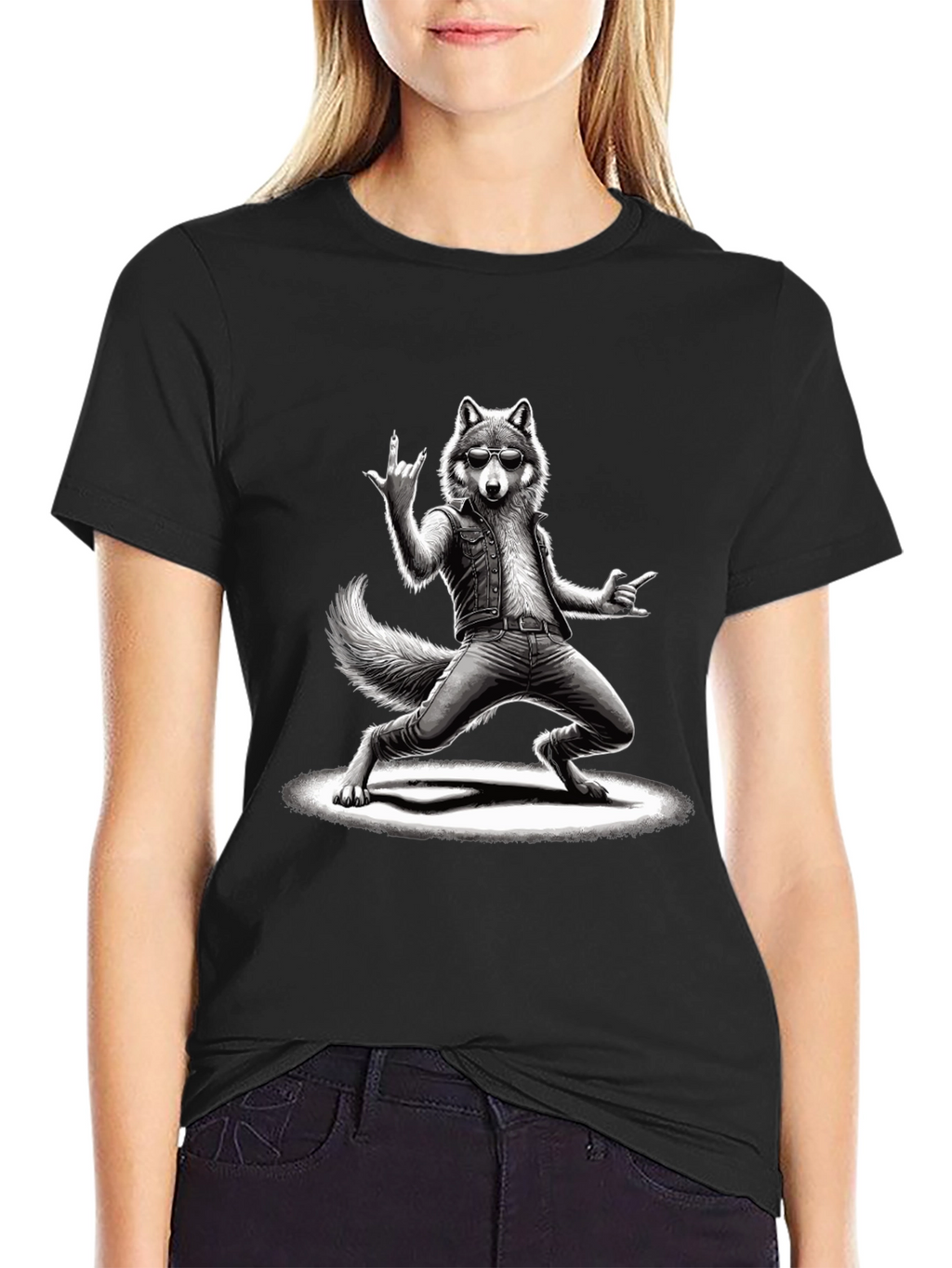 Rockstar Wolf Graphic T-Shirt - Cool Animal Tee