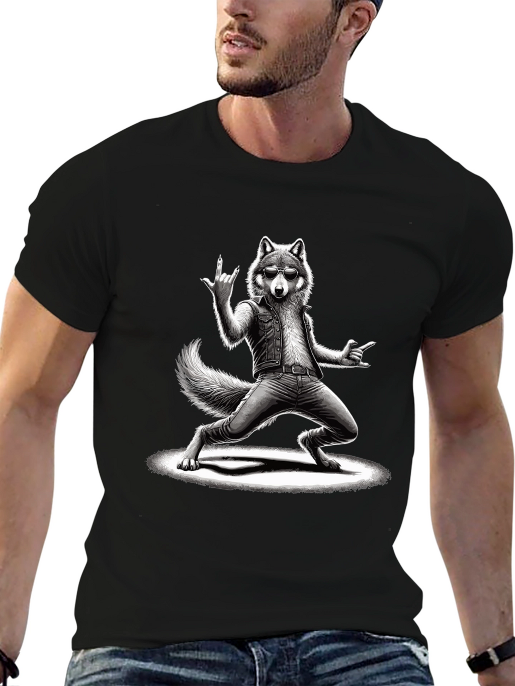 Rockstar Wolf Graphic T-Shirt - Cool Animal Tee