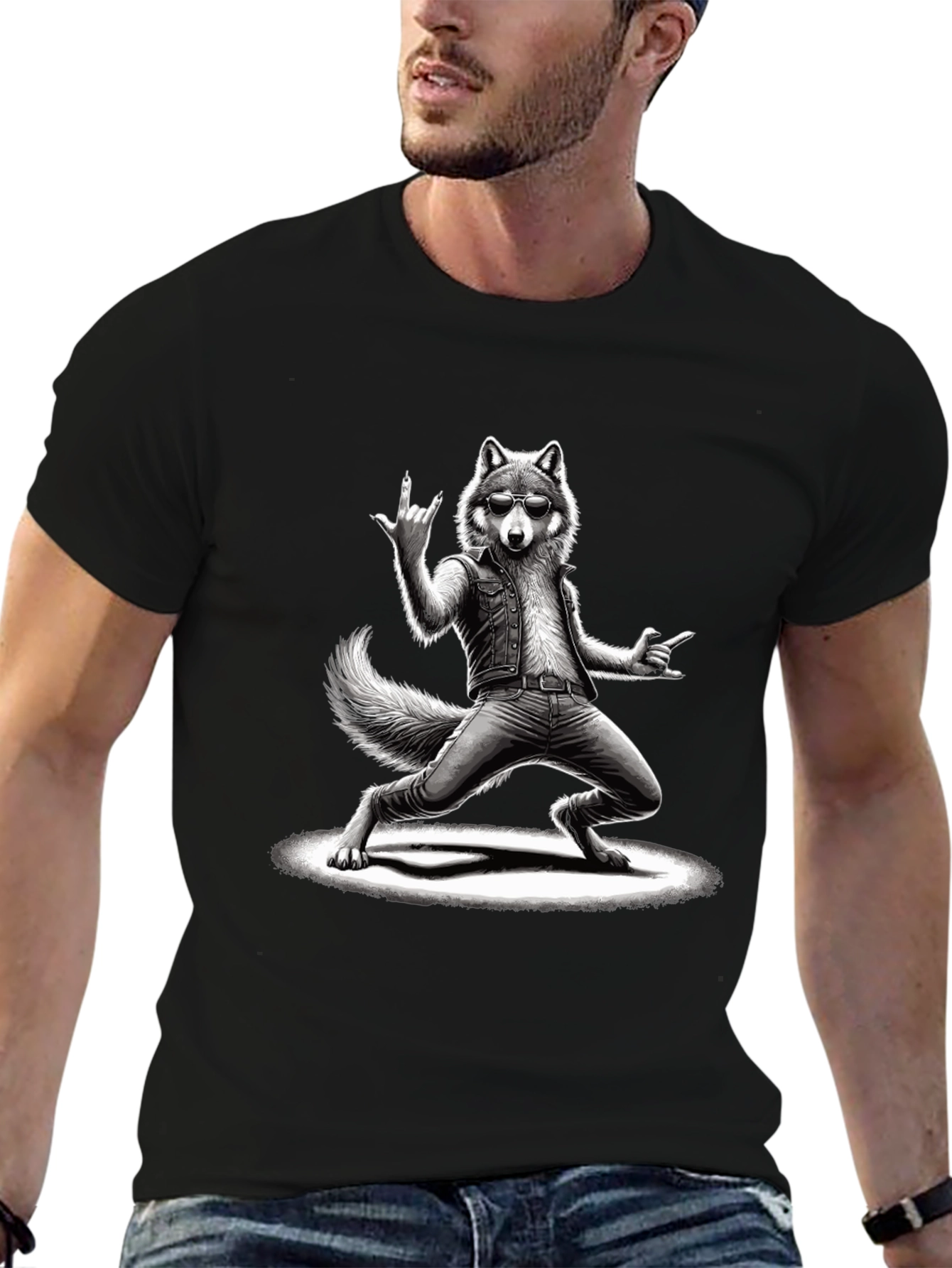Rockstar Wolf Graphic T-Shirt - Cool Animal Tee