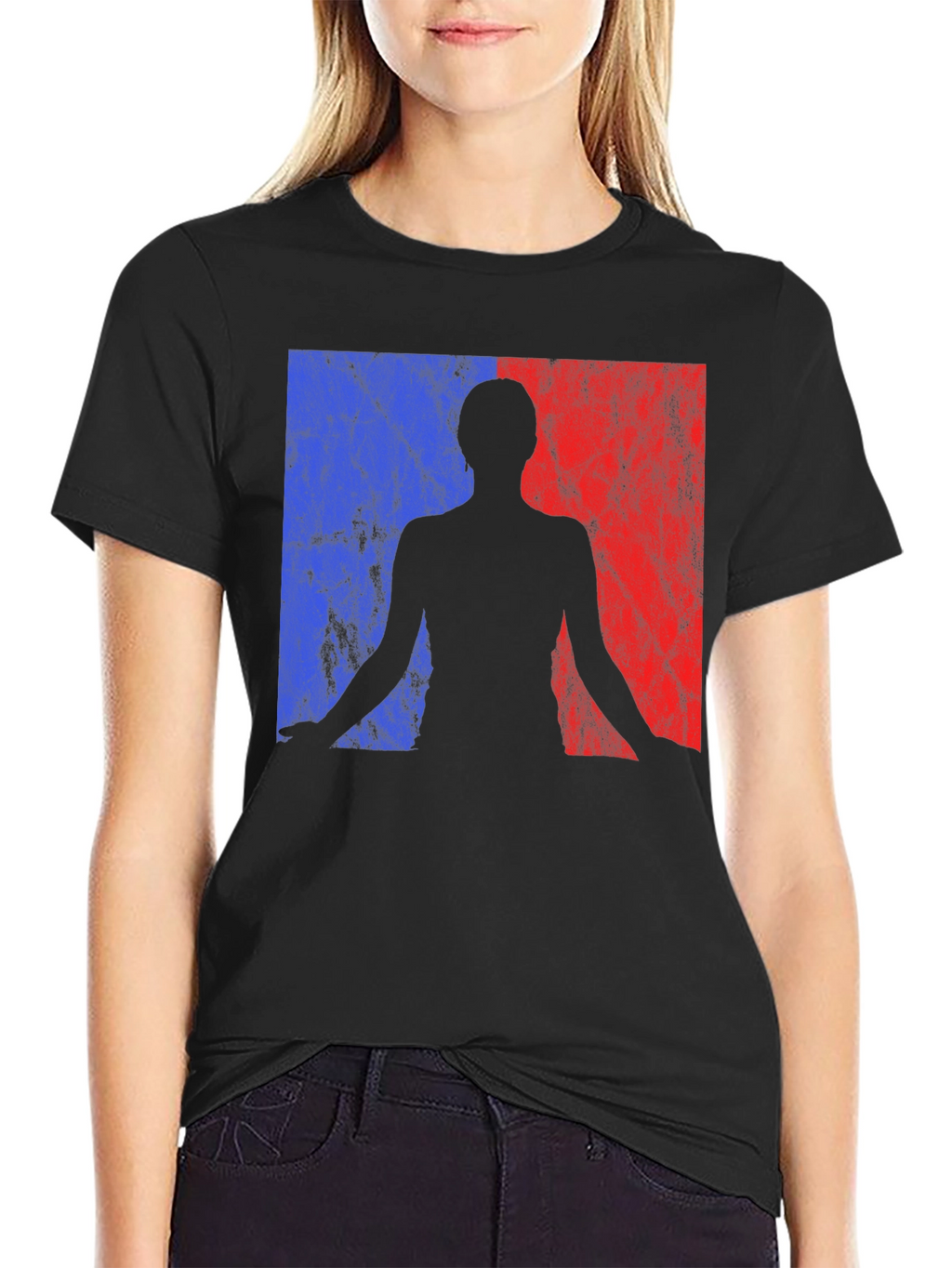 Yoga Silhouette Graphic Tee - Black Cotton Blend Shirt