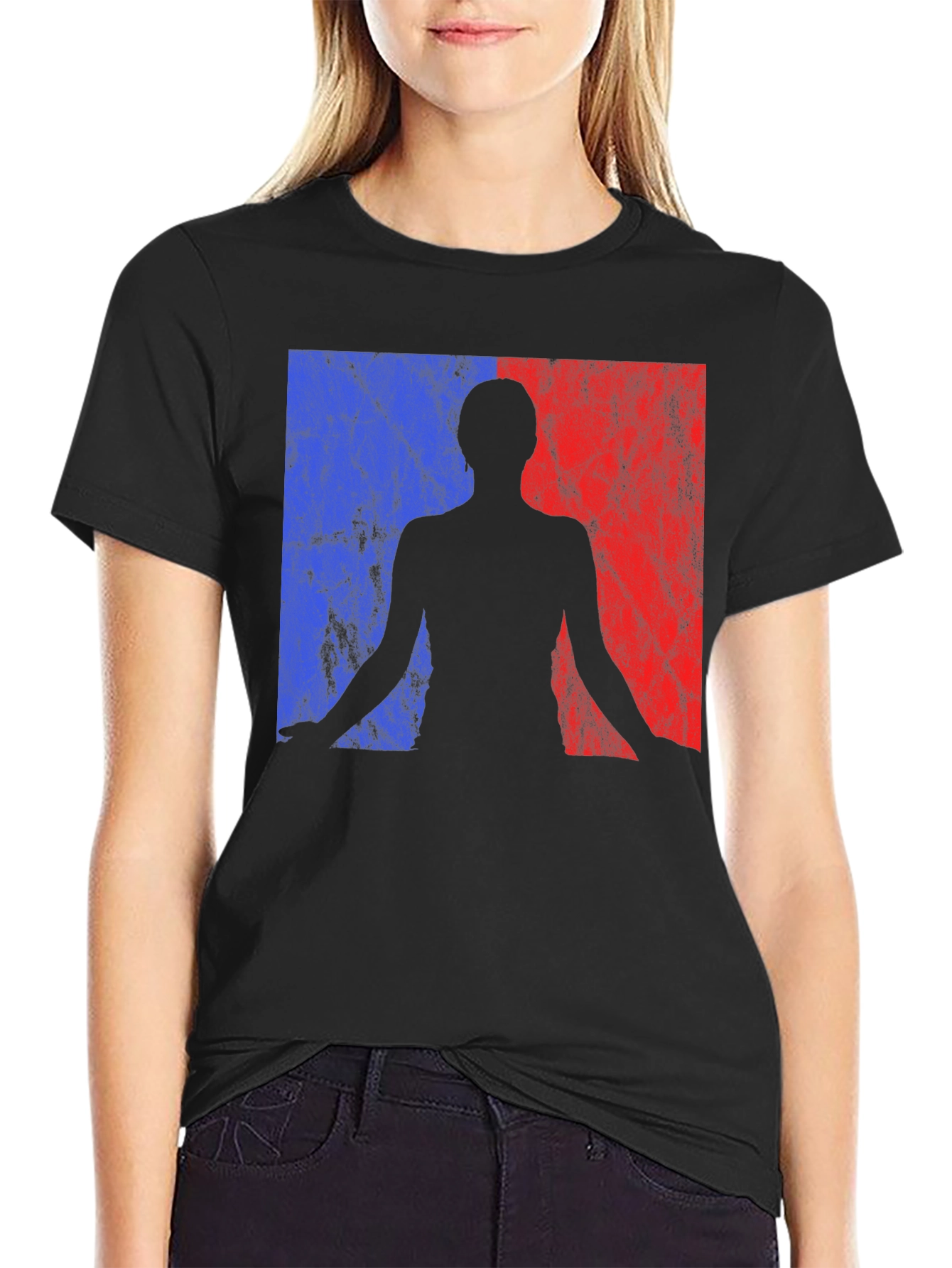Yoga Silhouette Graphic Tee - Black Cotton Blend Shirt