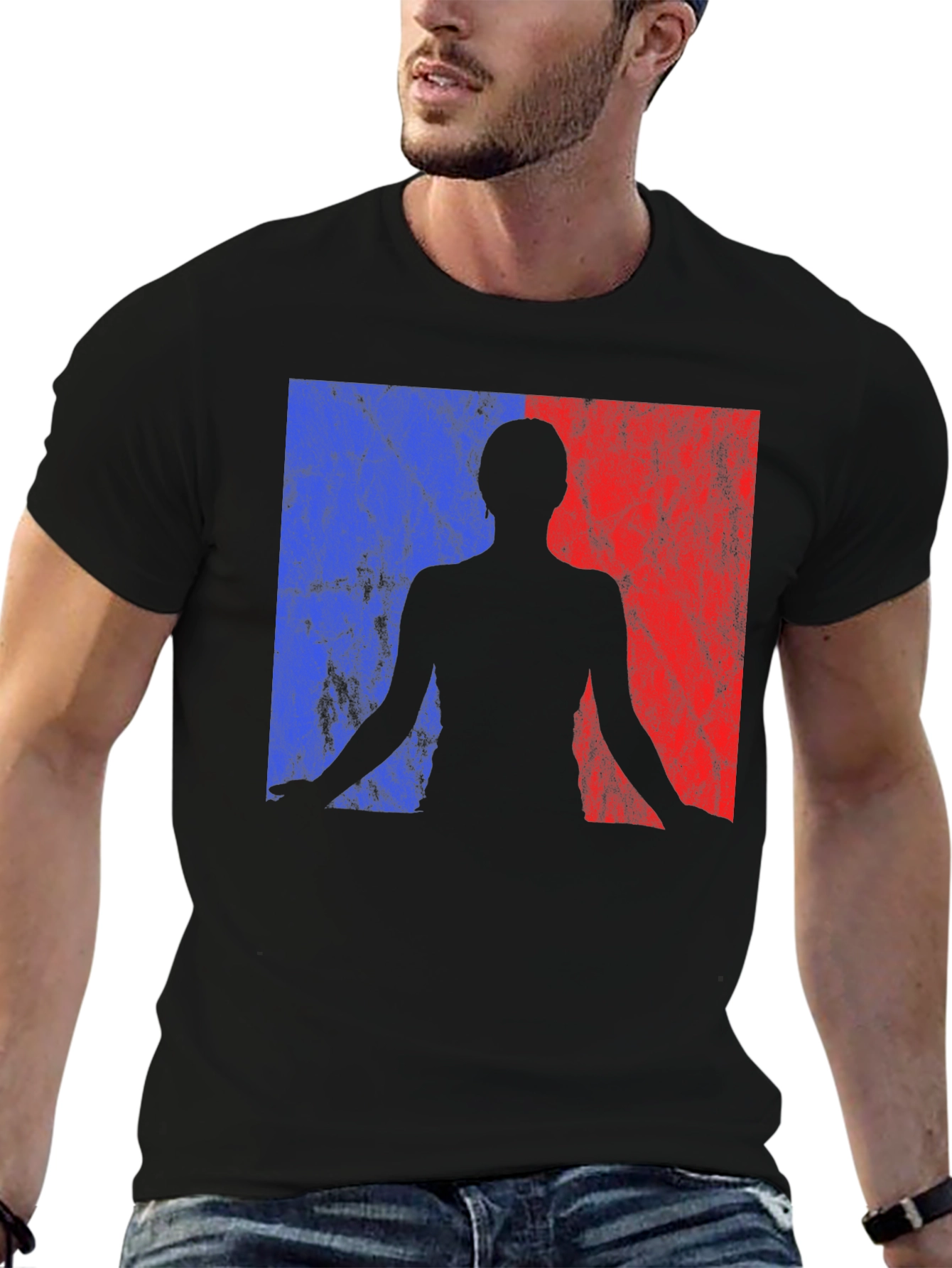 Yoga Silhouette Graphic Tee - Black Cotton Blend Shirt