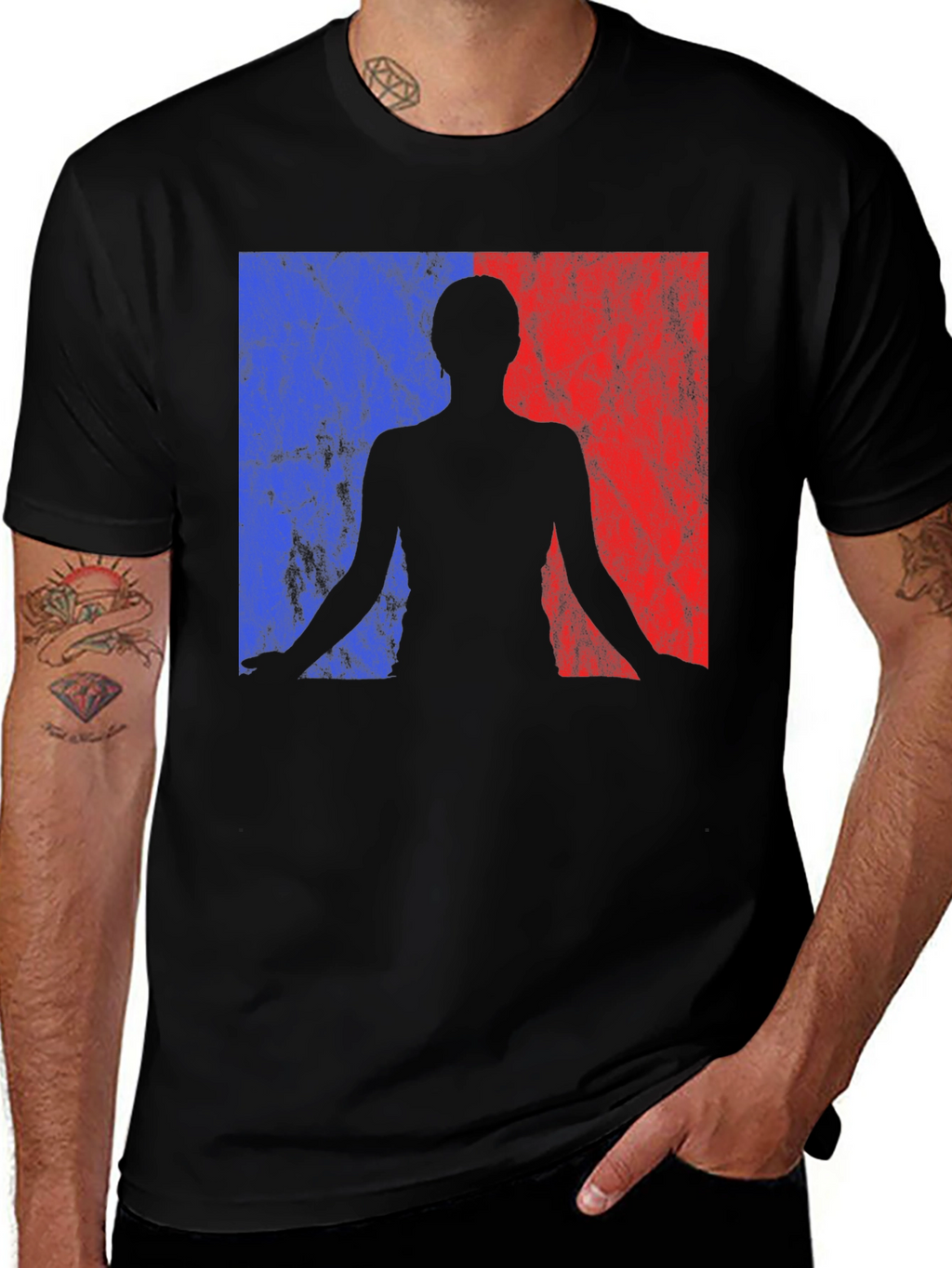 Yoga Silhouette Graphic Tee - Black Cotton Blend Shirt