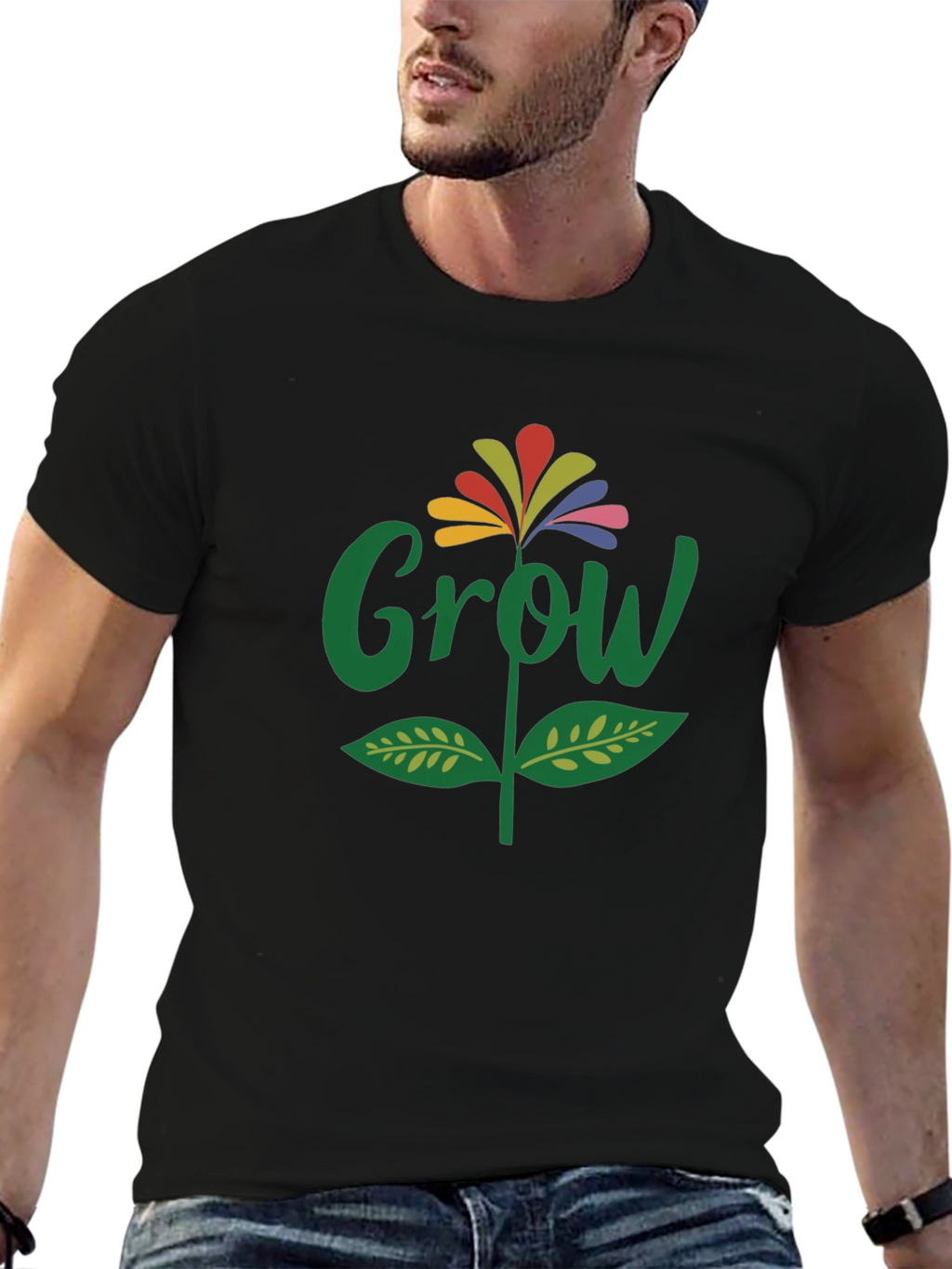 Grow Flower Graphic T-Shirt - Black